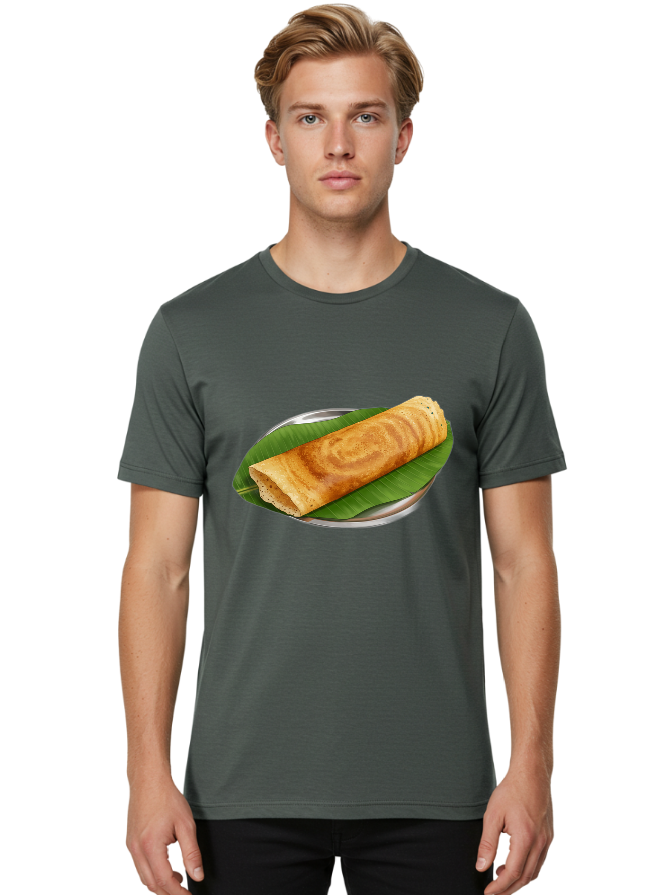 Masala-Dosa-2 Men'S Graphic Tee, 100% Cotton, Comfortable Casual Summer Wear, Machine Washable, South Indian Cuisine, Traditional Food, Dosa Recipe, Banana Leaf, Indian Breakfast, Fermented Rice, Crispy Crepe, Vegetarian Dish, Authentic Flavor Baa980