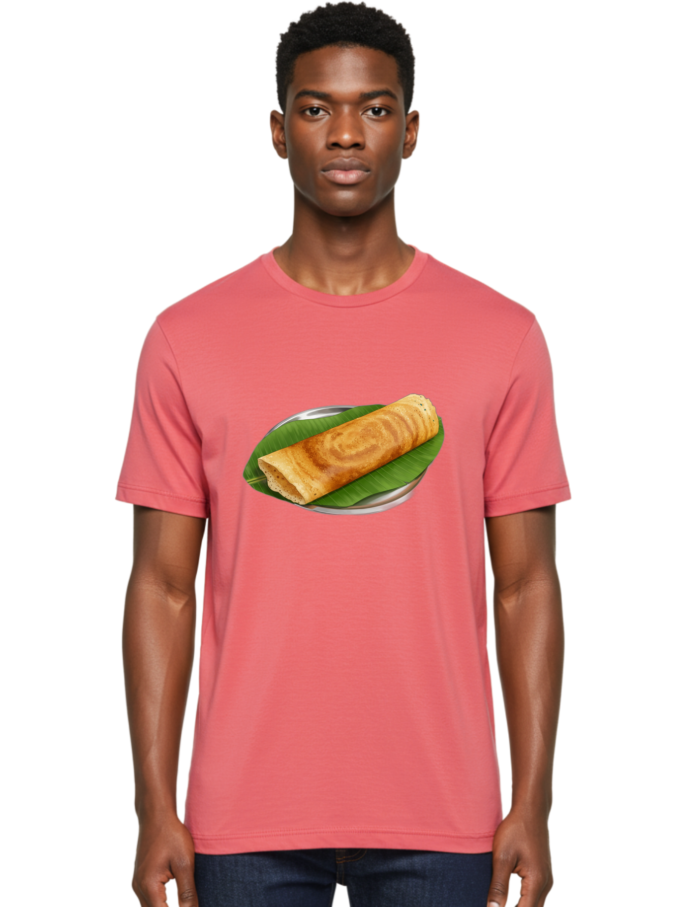 Masala-Dosa-2 Men'S Graphic Tee, 100% Cotton, Comfortable Casual Summer Wear, Machine Washable, South Indian Cuisine, Traditional Food, Dosa Recipe, Banana Leaf, Indian Breakfast, Fermented Rice, Crispy Crepe, Vegetarian Dish, Authentic Flavor Baa980