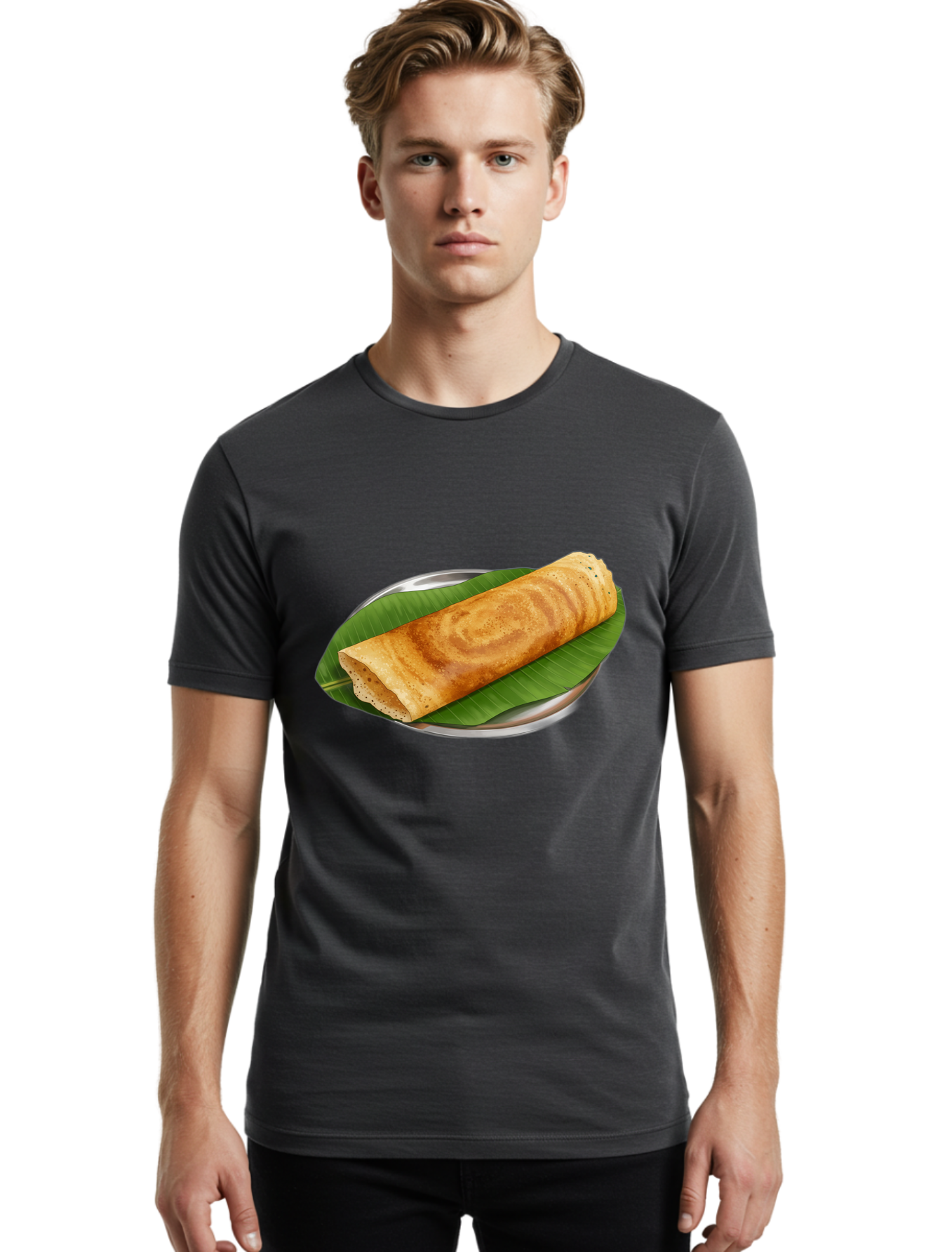 Masala-Dosa-2 Men'S Graphic Tee, 100% Cotton, Comfortable Casual Summer Wear, Machine Washable, South Indian Cuisine, Traditional Food, Dosa Recipe, Banana Leaf, Indian Breakfast, Fermented Rice, Crispy Crepe, Vegetarian Dish, Authentic Flavor Baa980