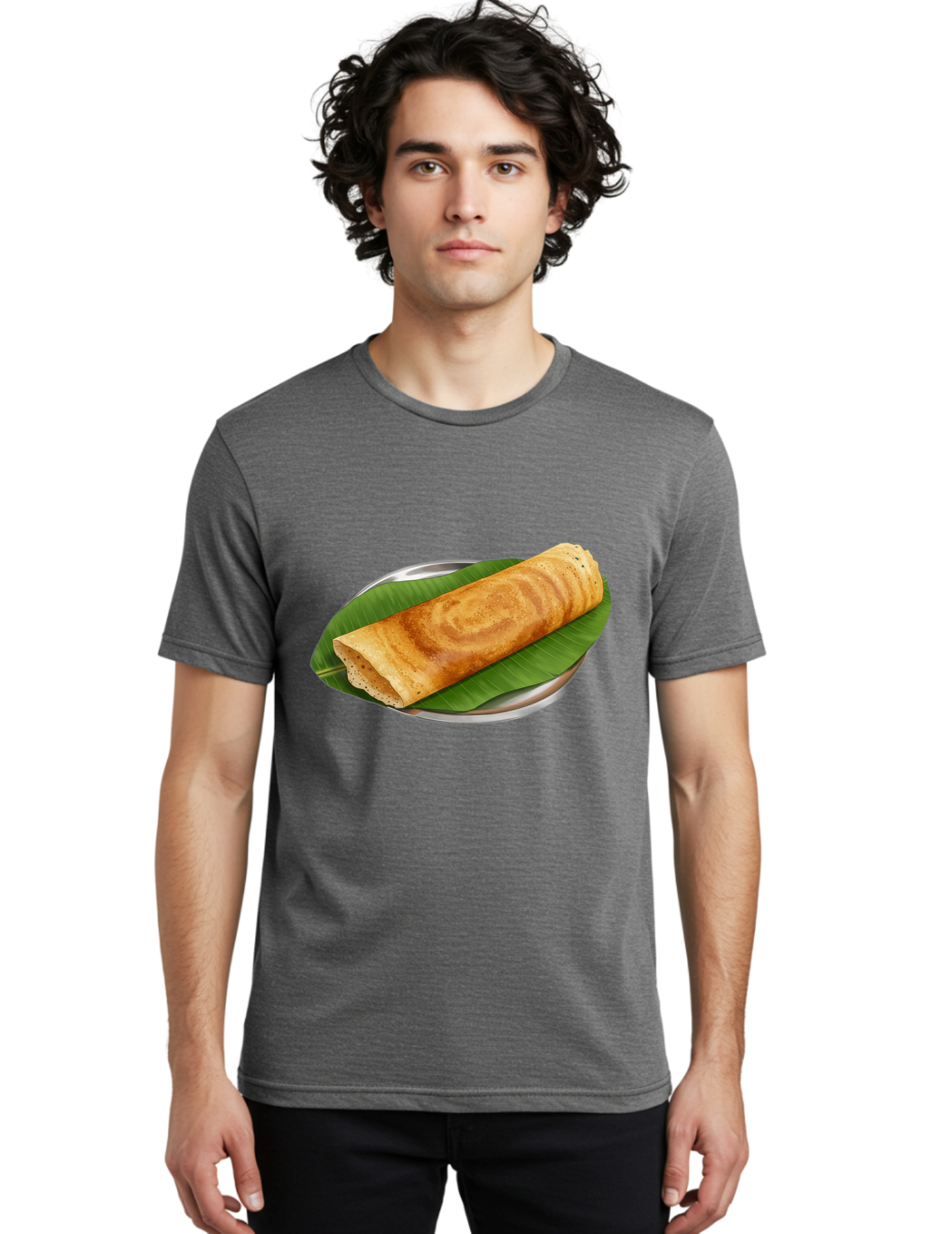 Masala-Dosa-2 Men'S Graphic Tee, 100% Cotton, Comfortable Casual Summer Wear, Machine Washable, South Indian Cuisine, Traditional Food, Dosa Recipe, Banana Leaf, Indian Breakfast, Fermented Rice, Crispy Crepe, Vegetarian Dish, Authentic Flavor Baa980