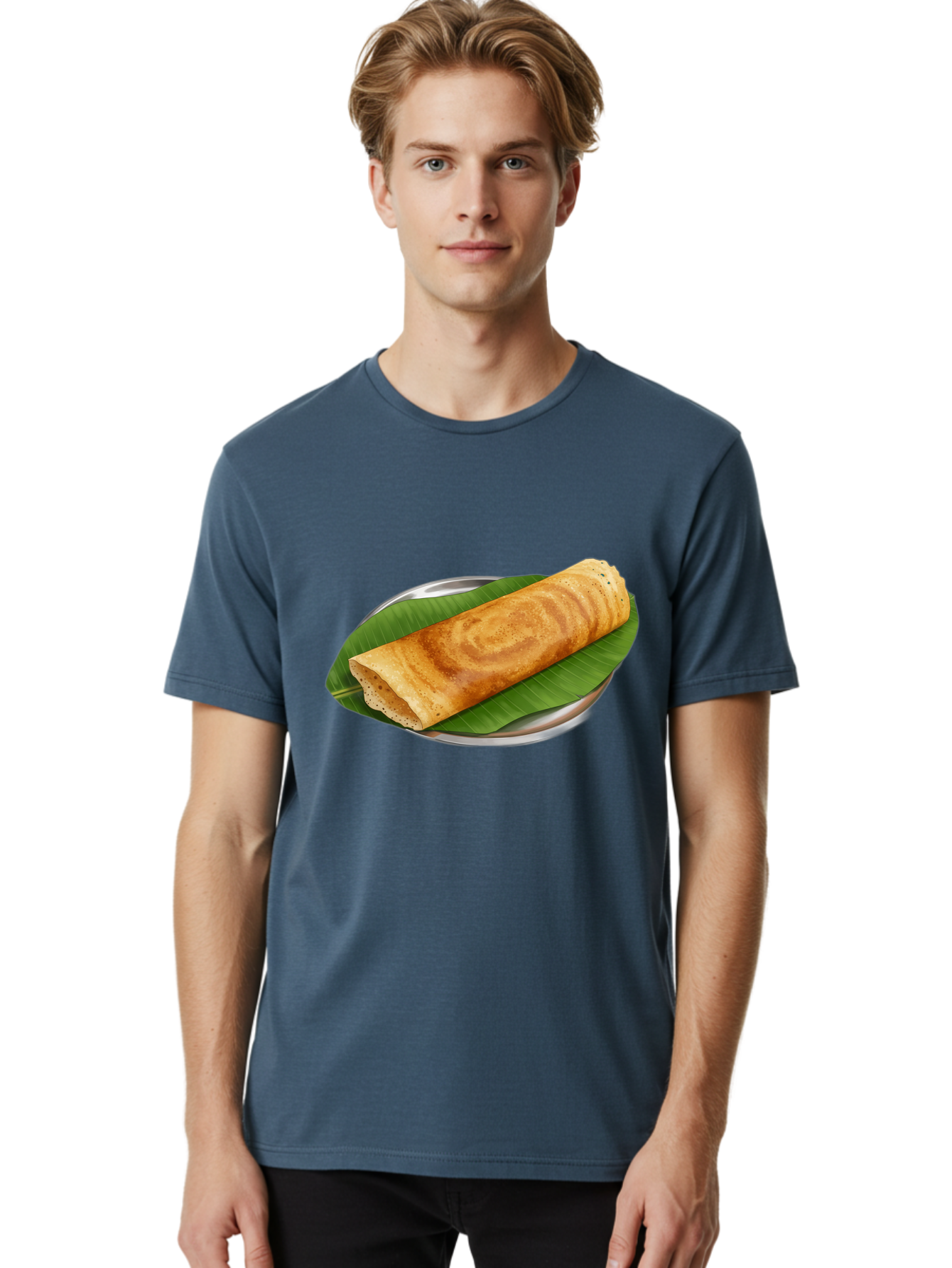 Masala-Dosa-2 Men'S Graphic Tee, 100% Cotton, Comfortable Casual Summer Wear, Machine Washable, South Indian Cuisine, Traditional Food, Dosa Recipe, Banana Leaf, Indian Breakfast, Fermented Rice, Crispy Crepe, Vegetarian Dish, Authentic Flavor Baa980