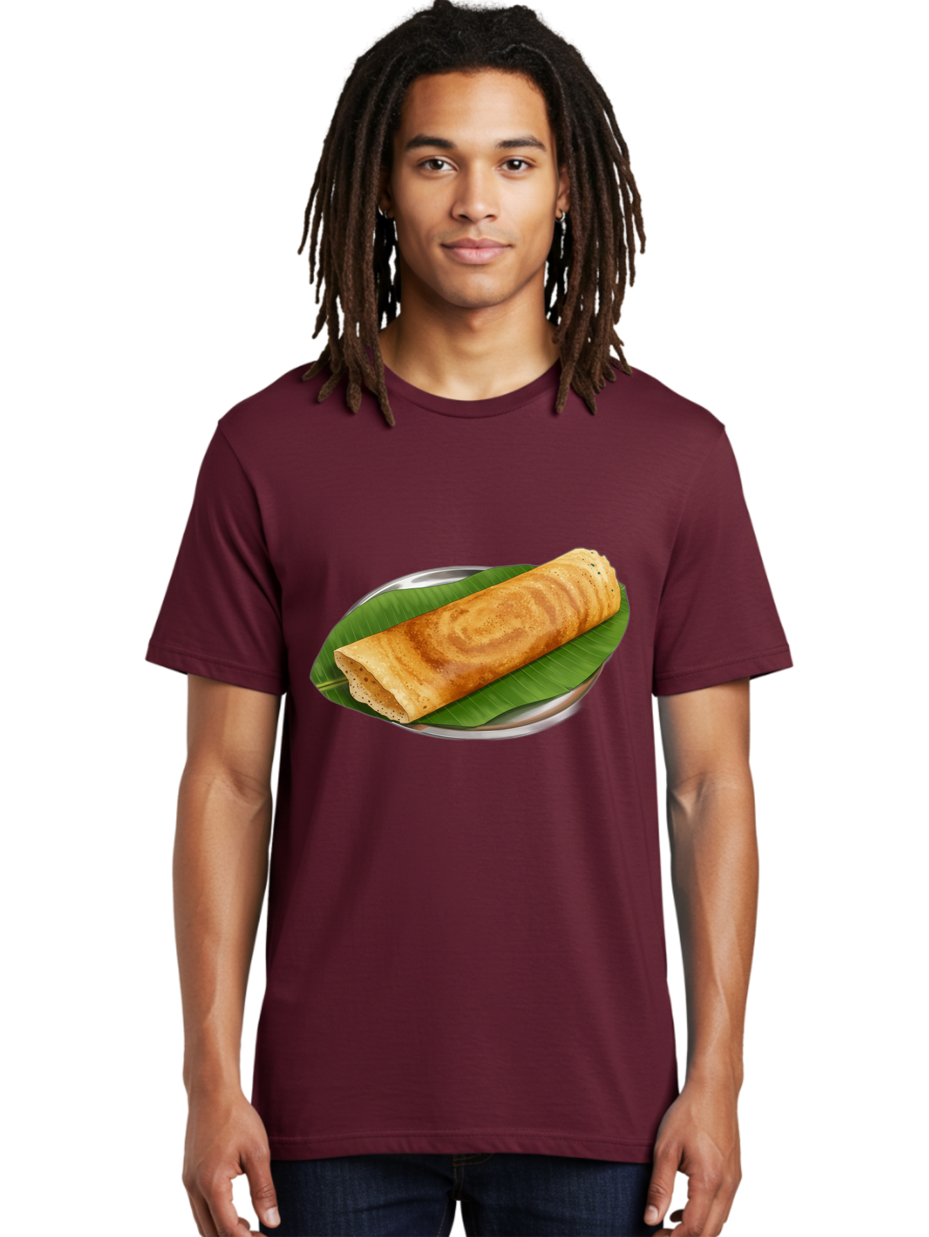 Masala-Dosa-2 Men'S Graphic Tee, 100% Cotton, Comfortable Casual Summer Wear, Machine Washable, South Indian Cuisine, Traditional Food, Dosa Recipe, Banana Leaf, Indian Breakfast, Fermented Rice, Crispy Crepe, Vegetarian Dish, Authentic Flavor Baa980