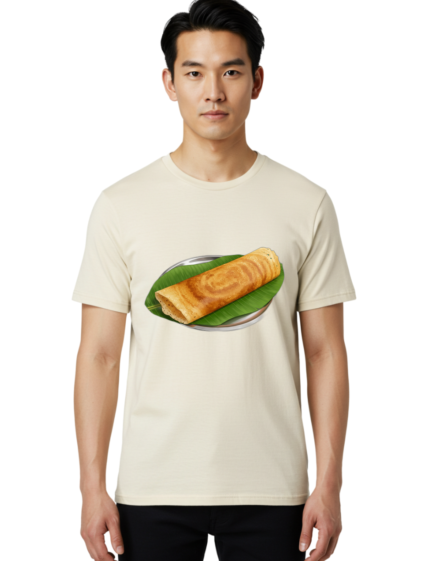 Masala-Dosa-2 Men'S Graphic Tee, 100% Cotton, Comfortable Casual Summer Wear, Machine Washable, South Indian Cuisine, Traditional Food, Dosa Recipe, Banana Leaf, Indian Breakfast, Fermented Rice, Crispy Crepe, Vegetarian Dish, Authentic Flavor Baa980