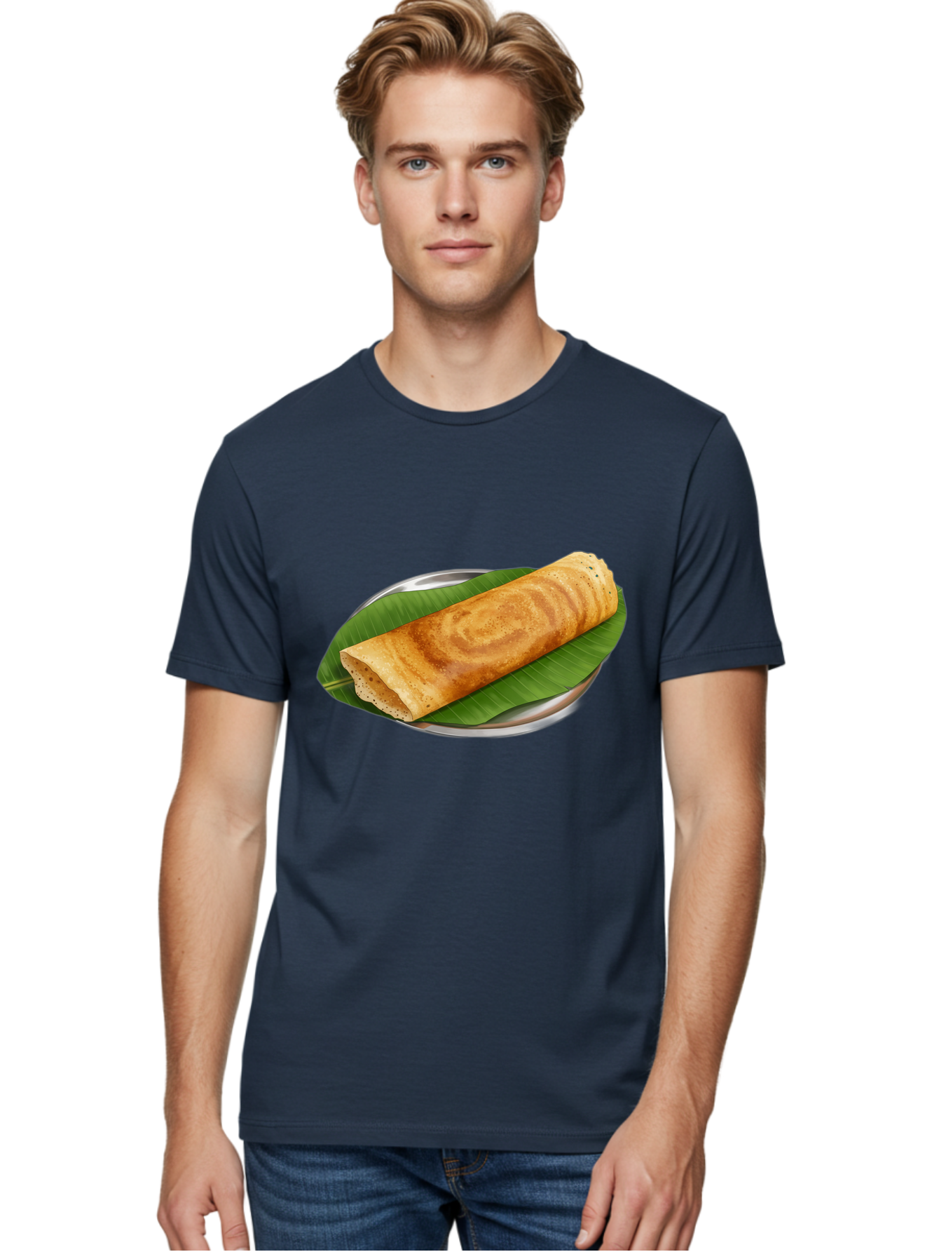 Masala-Dosa-2 Men'S Graphic Tee, 100% Cotton, Comfortable Casual Summer Wear, Machine Washable, South Indian Cuisine, Traditional Food, Dosa Recipe, Banana Leaf, Indian Breakfast, Fermented Rice, Crispy Crepe, Vegetarian Dish, Authentic Flavor Baa980