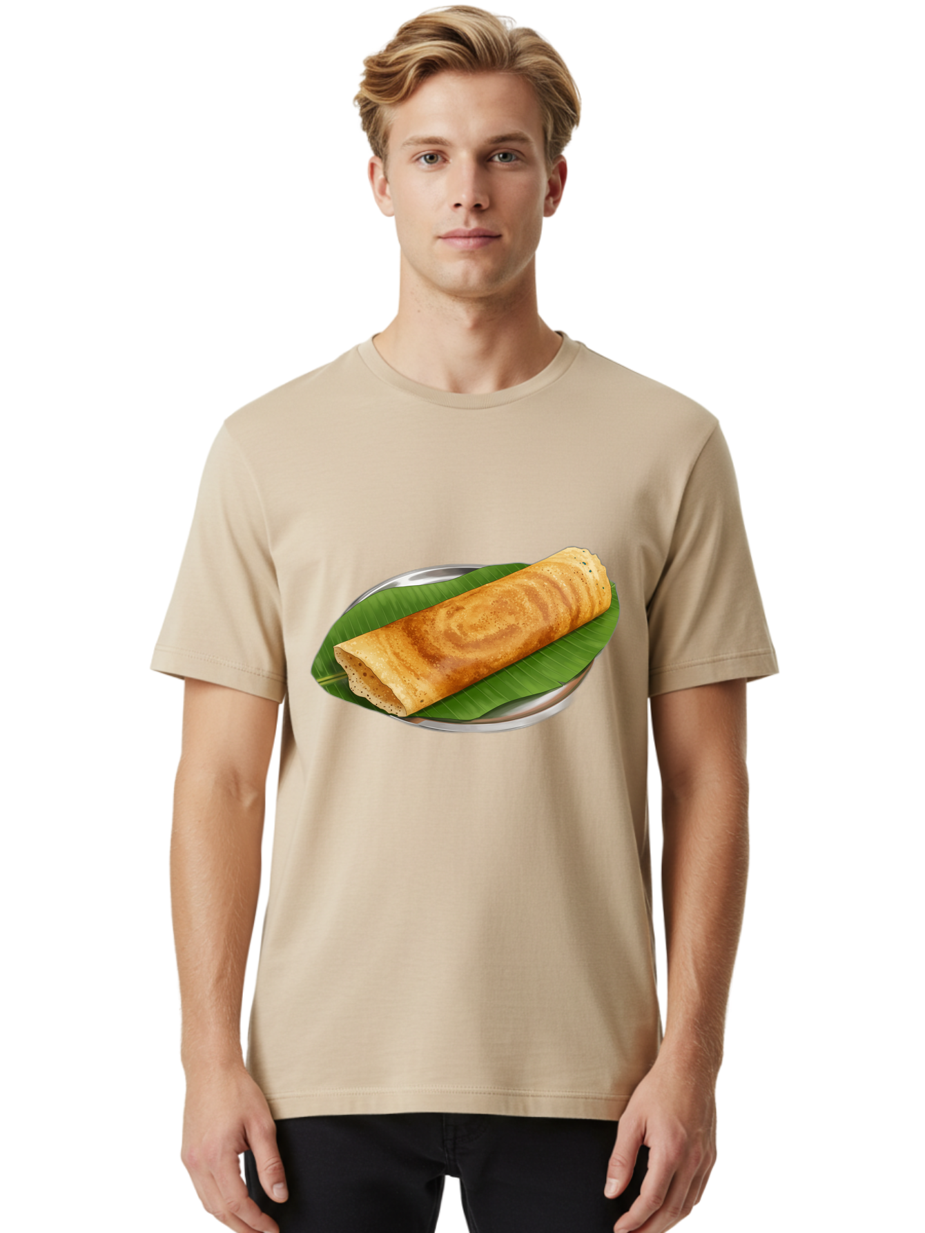 Masala-Dosa-2 Men'S Graphic Tee, 100% Cotton, Comfortable Casual Summer Wear, Machine Washable, South Indian Cuisine, Traditional Food, Dosa Recipe, Banana Leaf, Indian Breakfast, Fermented Rice, Crispy Crepe, Vegetarian Dish, Authentic Flavor Baa980