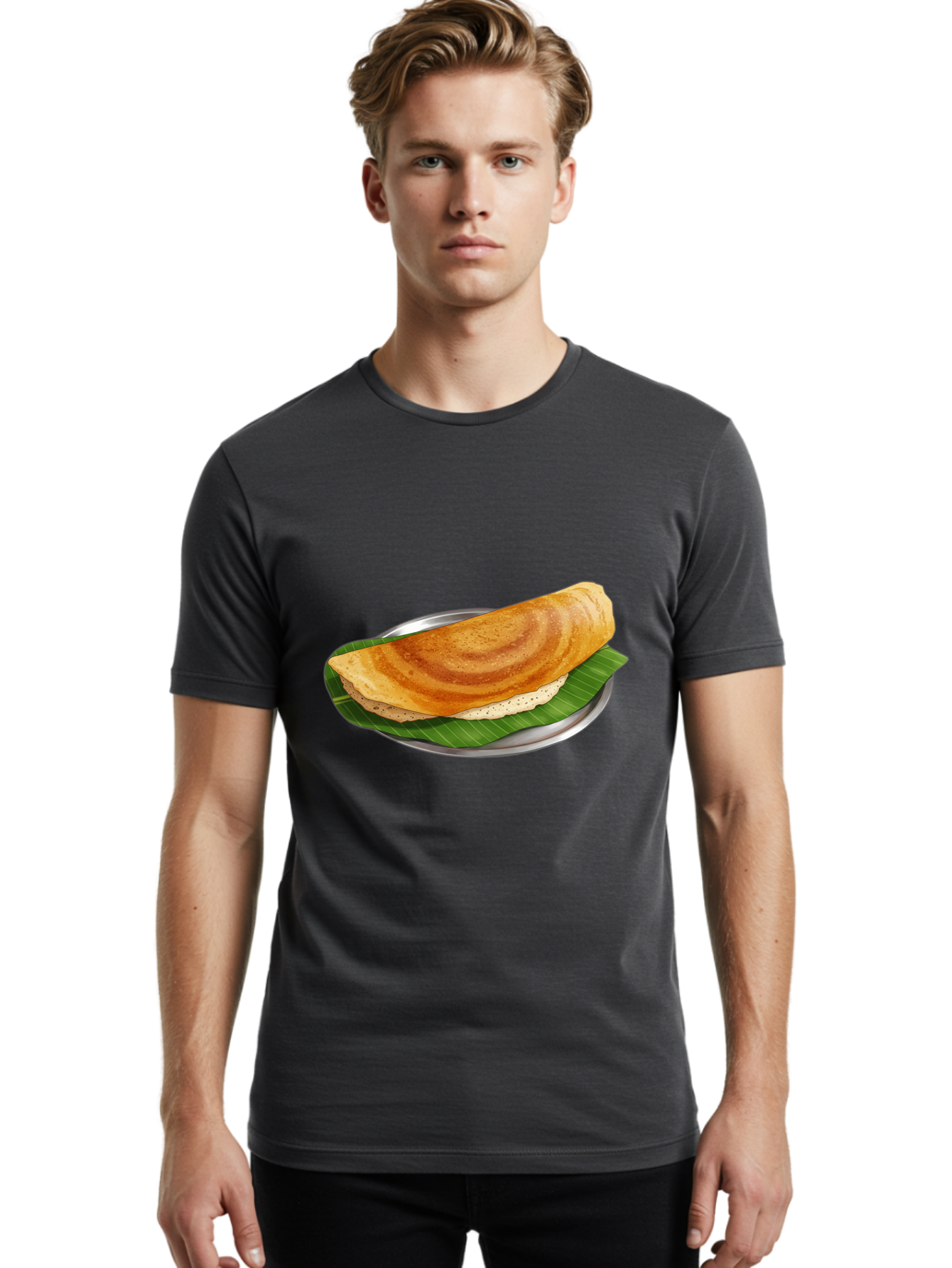 Masala-Dosa-4 Men'S Graphic Tee, 100% Cotton, Comfortable Casual Summer Wear, Machine Washable, Indian Cuisine, South Indian Food, Fermented Crepe, Dosa Recipe, Traditional Breakfast, Crispy Dosa, Savory Dish, South Asian Delicacy, Baa982