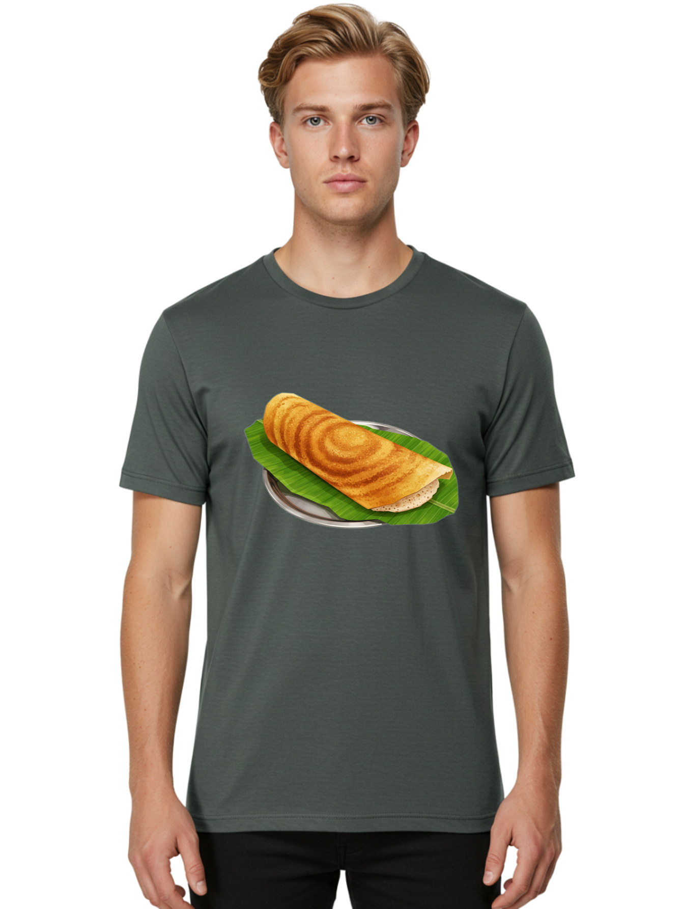 Masala-Dosa-6 Men'S Graphic Tee, 100% Cotton, Comfortable Casual Summer Wear, Machine Washable, South Indian Cuisine, Traditional Breakfast, Dosa Recipe, Masala Dosa, Indian Food, Fermented Crepe, Savory Dish, Authentic Indian, Crispy Dosa, Baa984