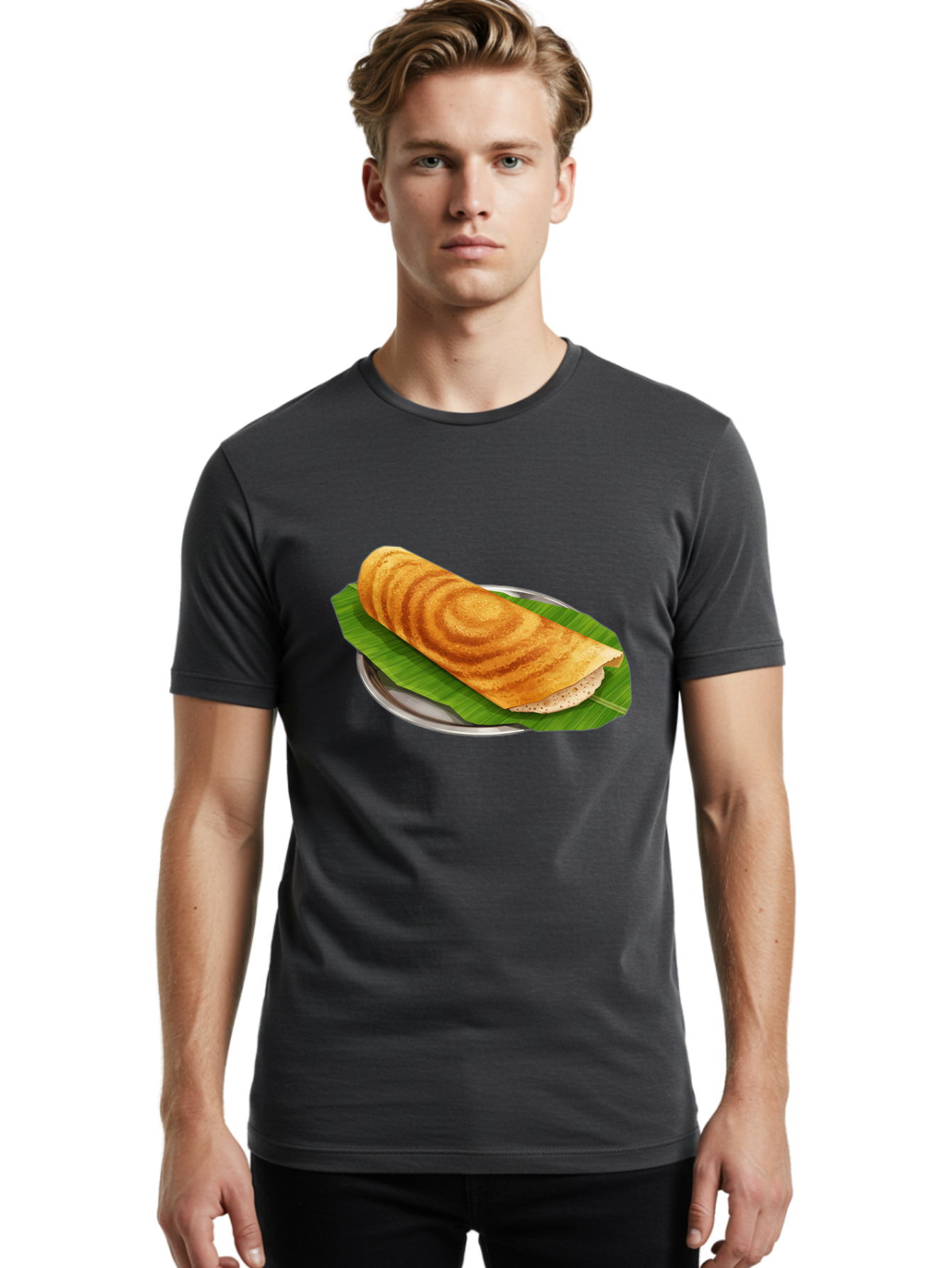 Masala-Dosa-6 Men'S Graphic Tee, 100% Cotton, Comfortable Casual Summer Wear, Machine Washable, South Indian Cuisine, Traditional Breakfast, Dosa Recipe, Masala Dosa, Indian Food, Fermented Crepe, Savory Dish, Authentic Indian, Crispy Dosa, Baa984
