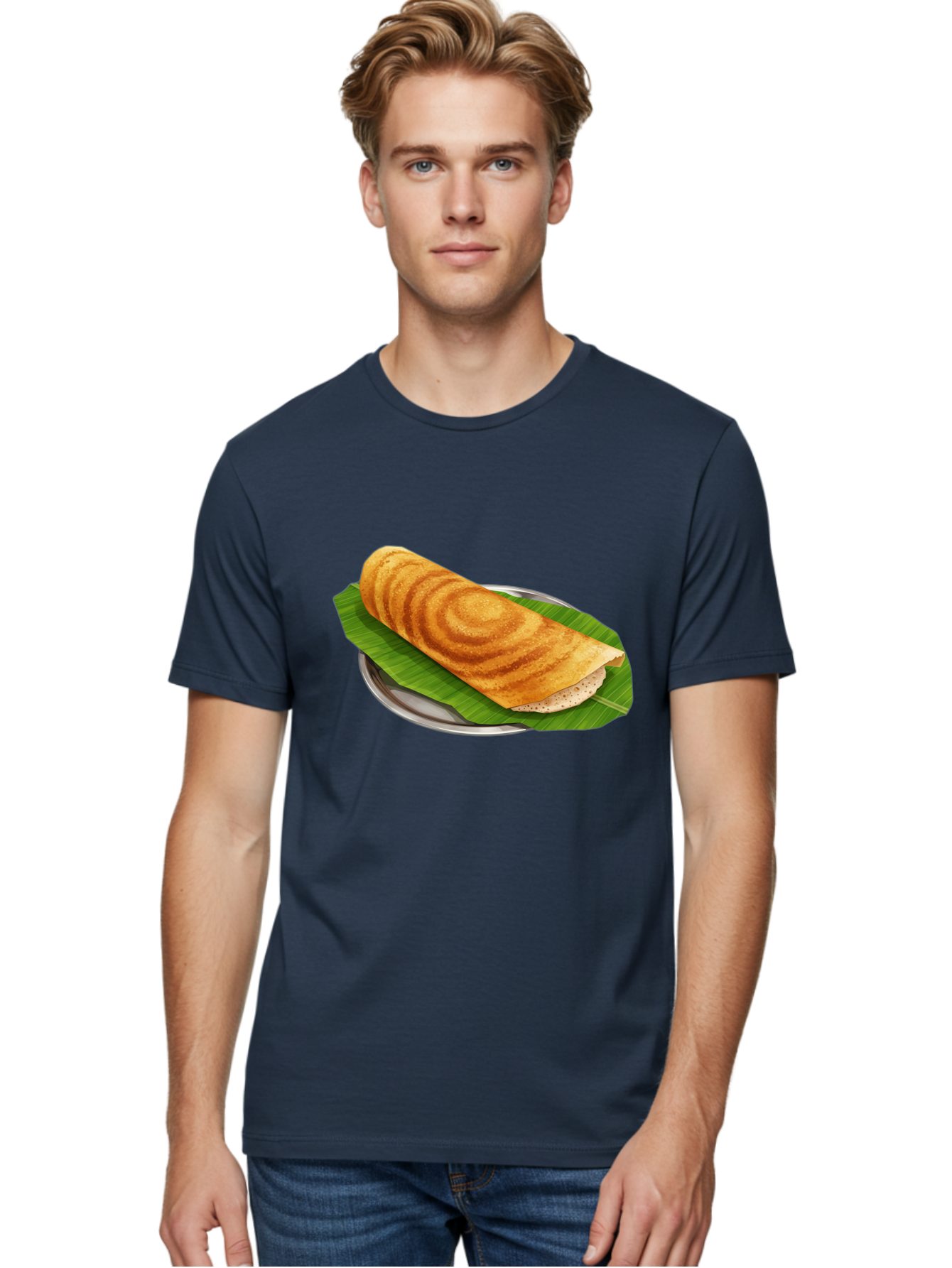 Masala-Dosa-6 Men'S Graphic Tee, 100% Cotton, Comfortable Casual Summer Wear, Machine Washable, South Indian Cuisine, Traditional Breakfast, Dosa Recipe, Masala Dosa, Indian Food, Fermented Crepe, Savory Dish, Authentic Indian, Crispy Dosa, Baa984