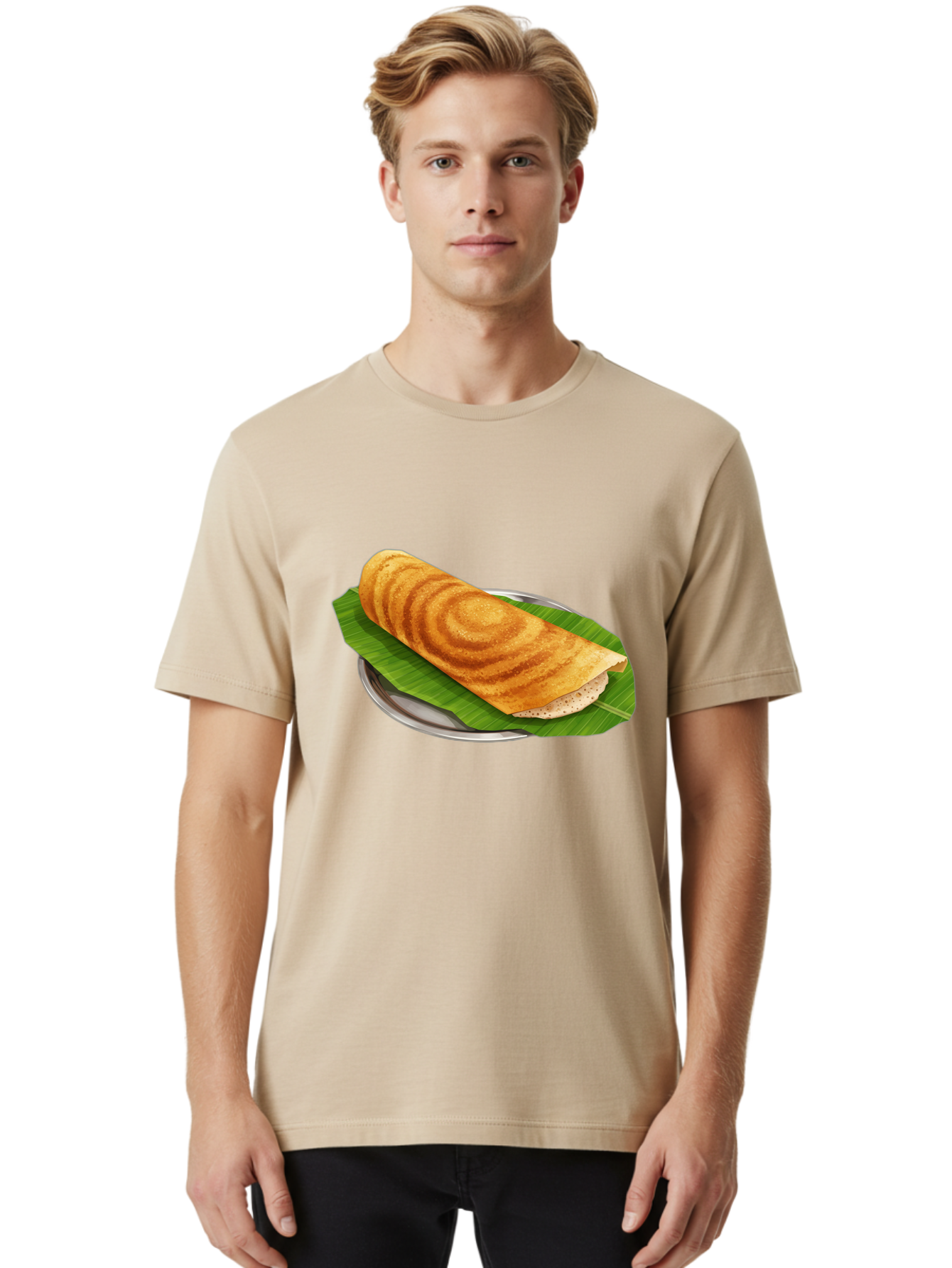 Masala-Dosa-6 Men'S Graphic Tee, 100% Cotton, Comfortable Casual Summer Wear, Machine Washable, South Indian Cuisine, Traditional Breakfast, Dosa Recipe, Masala Dosa, Indian Food, Fermented Crepe, Savory Dish, Authentic Indian, Crispy Dosa, Baa984