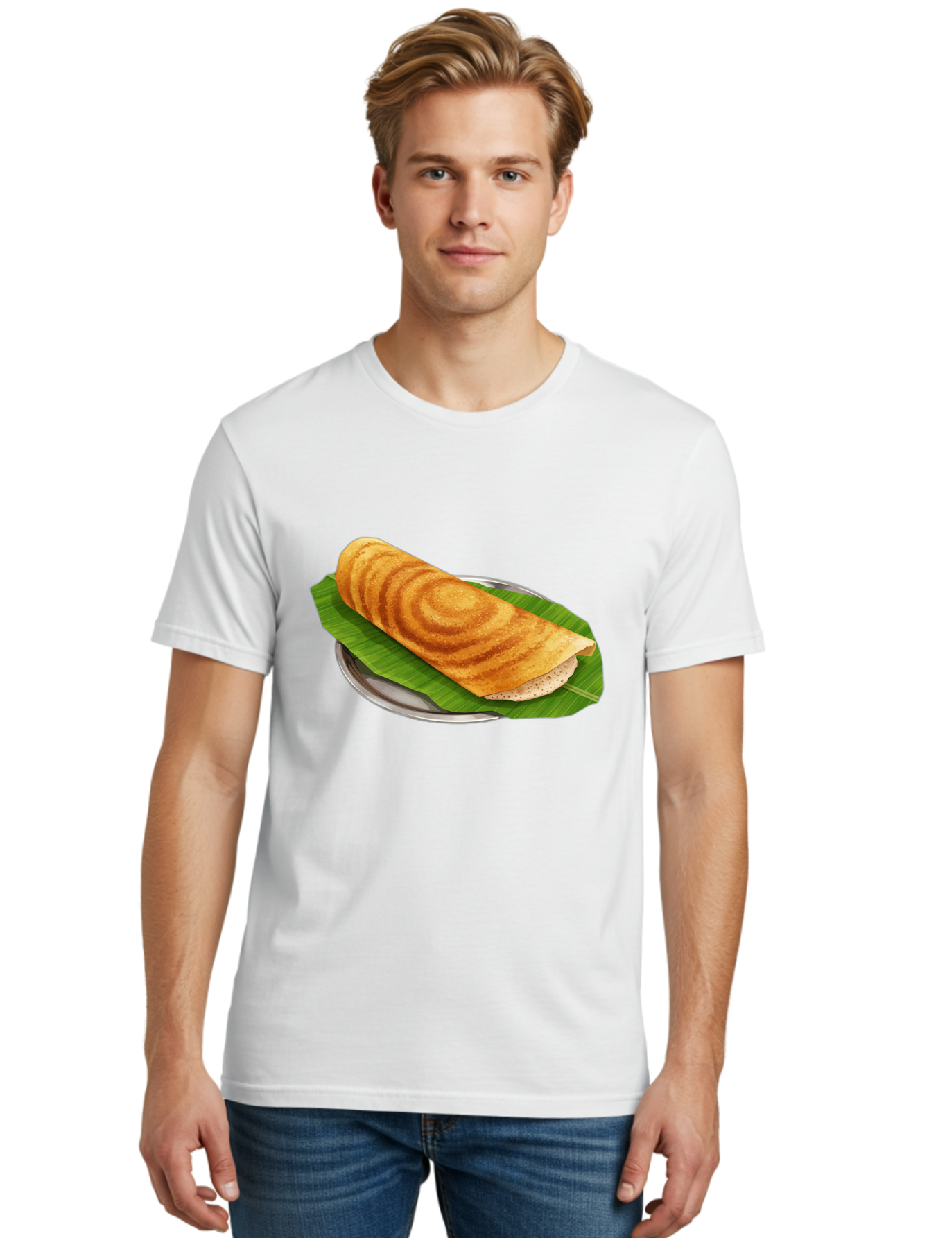 Masala-Dosa-6 Men'S Graphic Tee, 100% Cotton, Comfortable Casual Summer Wear, Machine Washable, South Indian Cuisine, Traditional Breakfast, Dosa Recipe, Masala Dosa, Indian Food, Fermented Crepe, Savory Dish, Authentic Indian, Crispy Dosa, Baa984