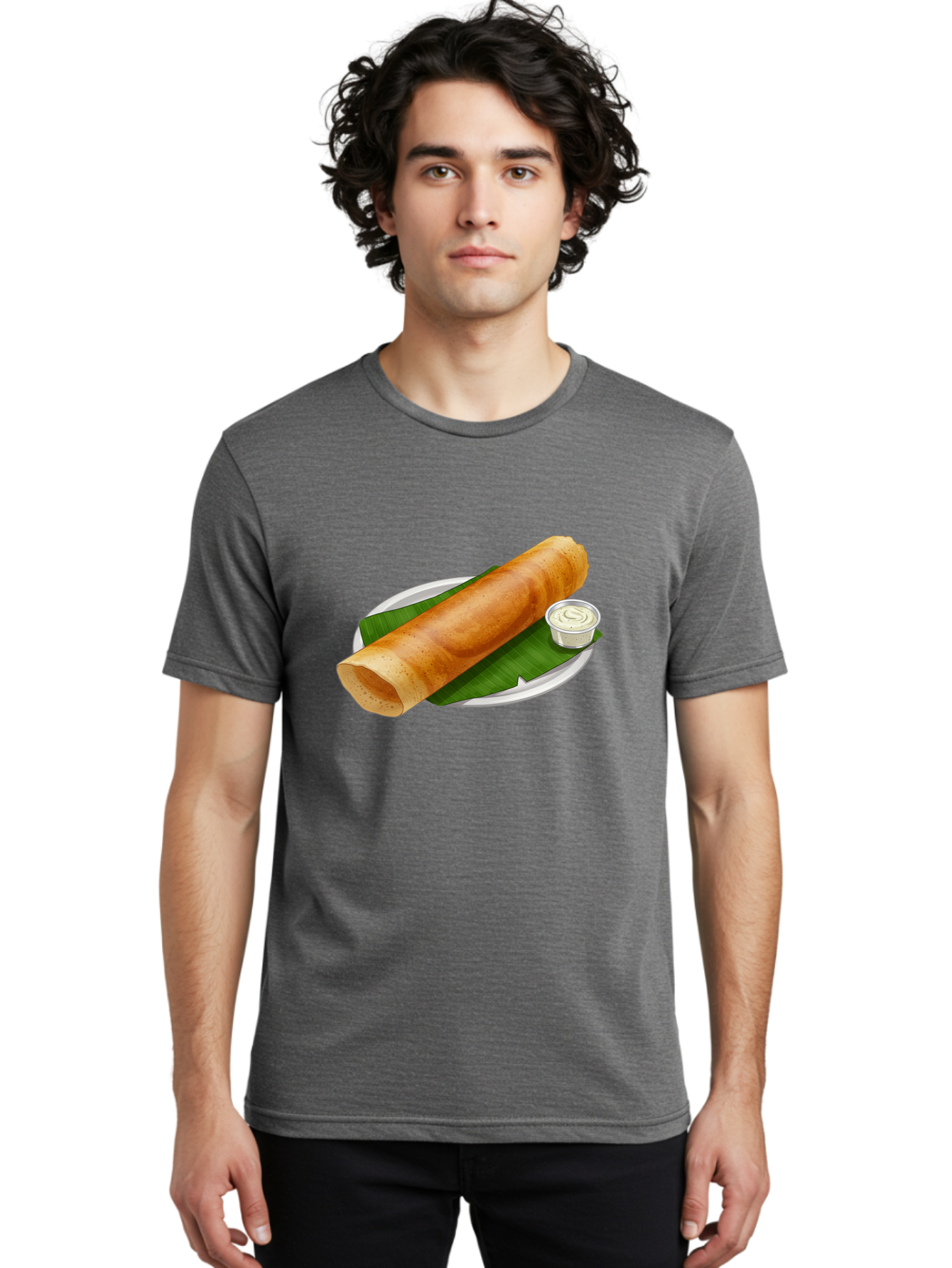 Masala-Dosa-8 Men'S Graphic Tee, 100% Cotton, Comfortable Casual Summer Wear, Machine Washable, South Indian Cuisine, Fermented Rice Crepe, Traditional Breakfast, Dosa With Chutney, Indian Street Food, Savory Crepes, Baa986