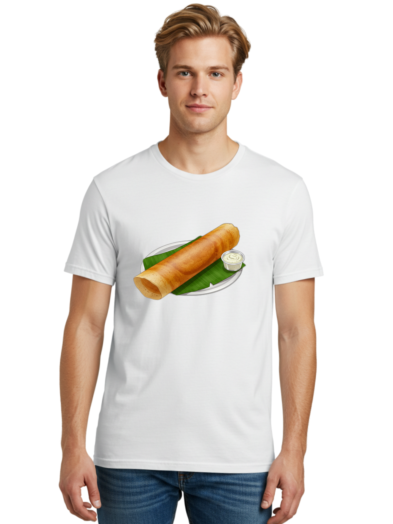 Masala-Dosa-8 Men'S Graphic Tee, 100% Cotton, Comfortable Casual Summer Wear, Machine Washable, South Indian Cuisine, Fermented Rice Crepe, Traditional Breakfast, Dosa With Chutney, Indian Street Food, Savory Crepes, Baa986