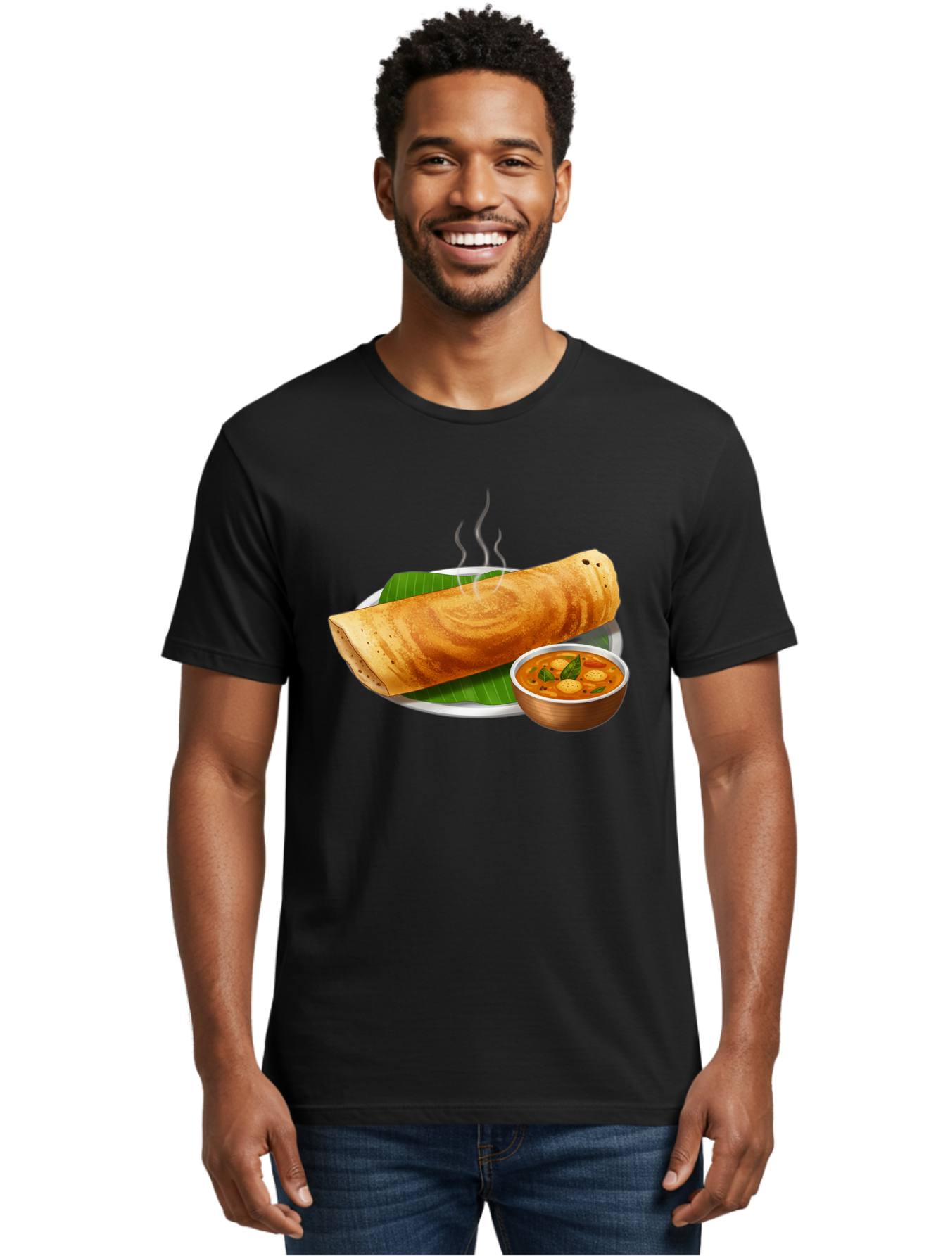 Masala-Dosa-9 Men'S Graphic Tee, 100% Cotton, Comfortable Casual Summer Wear, Machine Washable, South Indian Cuisine, Traditional Breakfast, Dosa And Sambar, Indian Food, Savory Crepe, Spicy Curry, Steaming Hot, Banana Leaf, Delicious Meal, Baa987