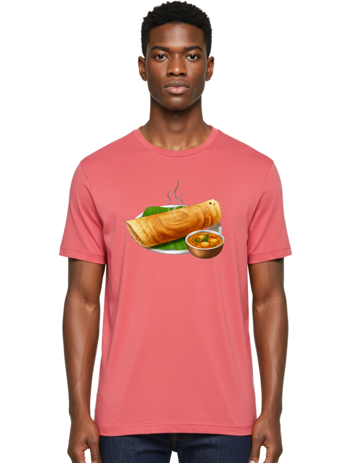 Masala-Dosa-9 Men'S Graphic Tee, 100% Cotton, Comfortable Casual Summer Wear, Machine Washable, South Indian Cuisine, Traditional Breakfast, Dosa And Sambar, Indian Food, Savory Crepe, Spicy Curry, Steaming Hot, Banana Leaf, Delicious Meal, Baa987