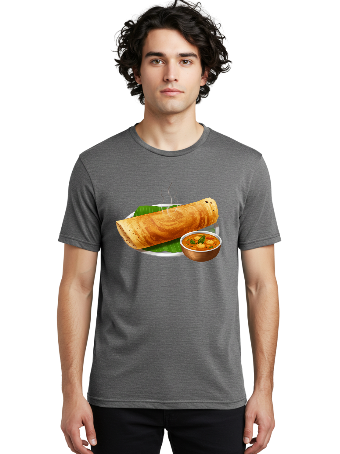 Masala-Dosa-9 Men'S Graphic Tee, 100% Cotton, Comfortable Casual Summer Wear, Machine Washable, South Indian Cuisine, Traditional Breakfast, Dosa And Sambar, Indian Food, Savory Crepe, Spicy Curry, Steaming Hot, Banana Leaf, Delicious Meal, Baa987
