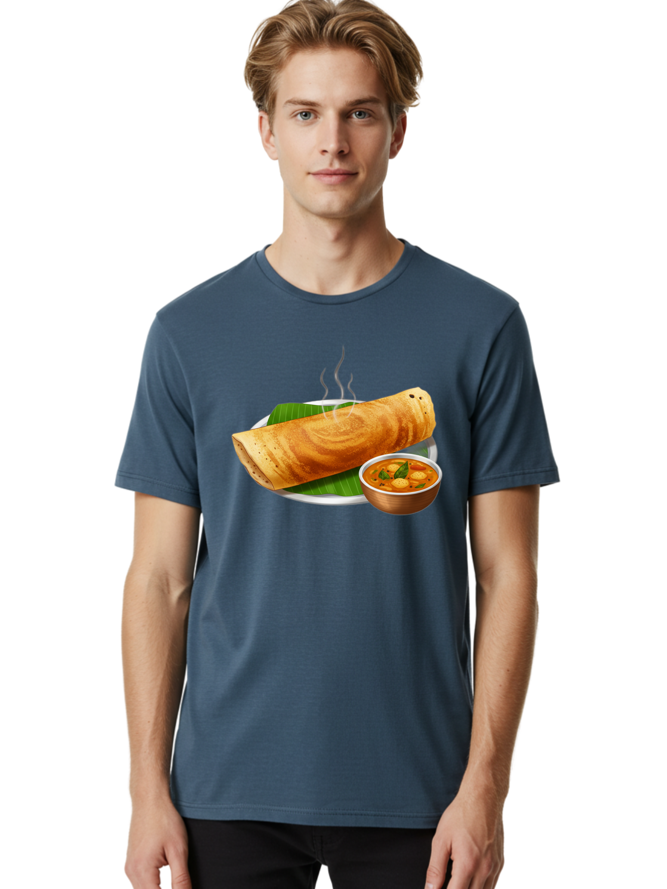 Masala-Dosa-9 Men'S Graphic Tee, 100% Cotton, Comfortable Casual Summer Wear, Machine Washable, South Indian Cuisine, Traditional Breakfast, Dosa And Sambar, Indian Food, Savory Crepe, Spicy Curry, Steaming Hot, Banana Leaf, Delicious Meal, Baa987