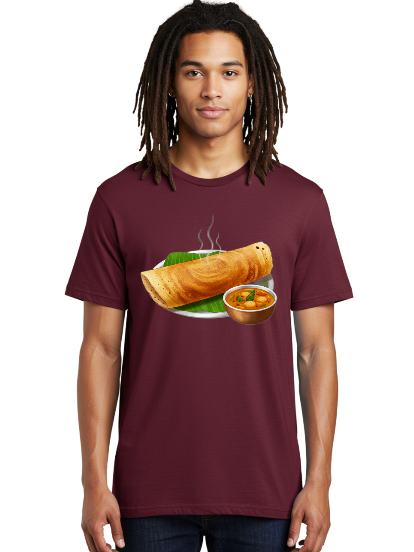 Masala-Dosa-9 Men'S Graphic Tee, 100% Cotton, Comfortable Casual Summer Wear, Machine Washable, South Indian Cuisine, Traditional Breakfast, Dosa And Sambar, Indian Food, Savory Crepe, Spicy Curry, Steaming Hot, Banana Leaf, Delicious Meal, Baa987