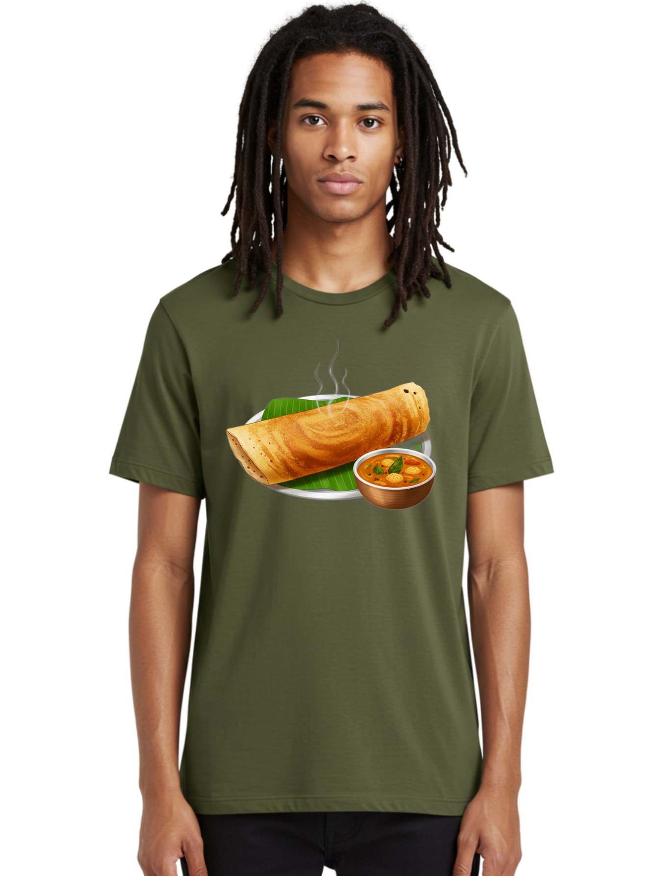 Masala-Dosa-9 Men'S Graphic Tee, 100% Cotton, Comfortable Casual Summer Wear, Machine Washable, South Indian Cuisine, Traditional Breakfast, Dosa And Sambar, Indian Food, Savory Crepe, Spicy Curry, Steaming Hot, Banana Leaf, Delicious Meal, Baa987