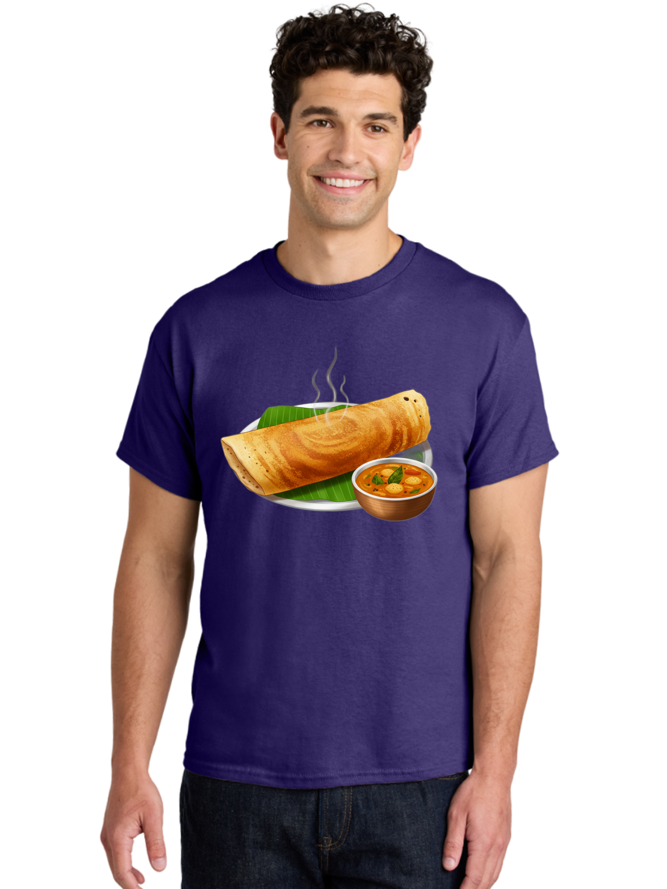 Masala-Dosa-9 Men'S Graphic Tee, 100% Cotton, Comfortable Casual Summer Wear, Machine Washable, South Indian Cuisine, Traditional Breakfast, Dosa And Sambar, Indian Food, Savory Crepe, Spicy Curry, Steaming Hot, Banana Leaf, Delicious Meal, Baa987