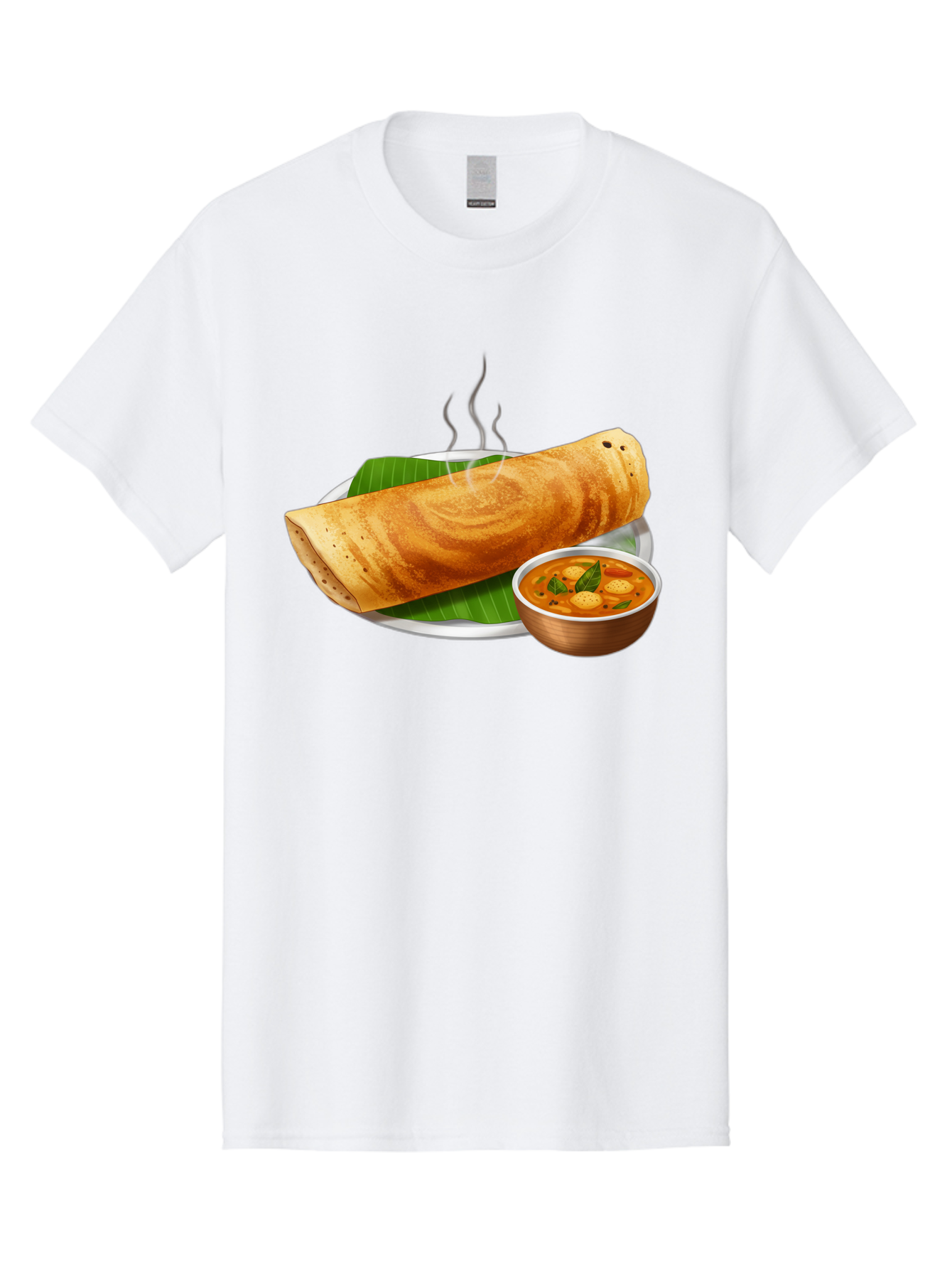 Masala-Dosa-9 Men'S Graphic Tee, 100% Cotton, Comfortable Casual Summer Wear, Machine Washable, South Indian Cuisine, Traditional Breakfast, Dosa And Sambar, Indian Food, Savory Crepe, Spicy Curry, Steaming Hot, Banana Leaf, Delicious Meal, Baa987