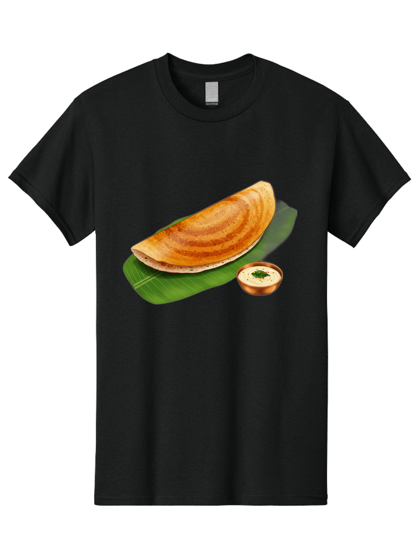 Masala-Dosa-With-Chutney Men'S Graphic Tee, 100% Cotton, Comfortable Casual Summer Wear, Machine Washable, Crispy Dosa, South Indian Cuisine, Fermented Rice Crepe, Chutney, Traditional Breakfast, Indian Food, Banana Leaf, Tasty Dosai Baa988