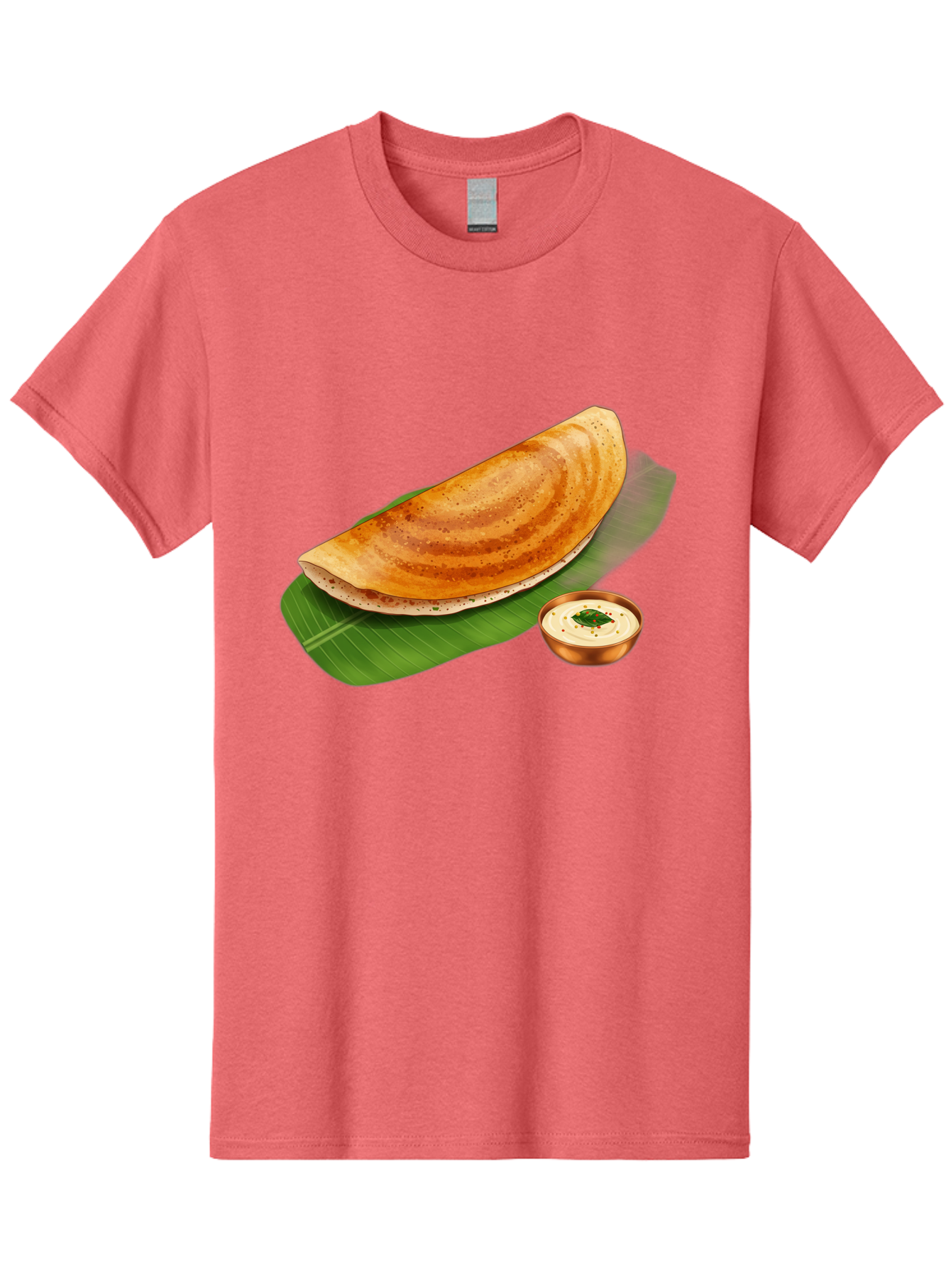 Masala-Dosa-With-Chutney Men'S Graphic Tee, 100% Cotton, Comfortable Casual Summer Wear, Machine Washable, Crispy Dosa, South Indian Cuisine, Fermented Rice Crepe, Chutney, Traditional Breakfast, Indian Food, Banana Leaf, Tasty Dosai Baa988