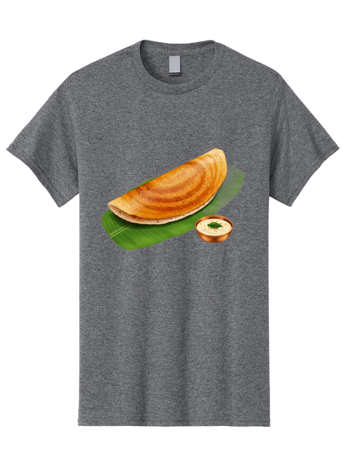Masala-Dosa-With-Chutney Men'S Graphic Tee, 100% Cotton, Comfortable Casual Summer Wear, Machine Washable, Crispy Dosa, South Indian Cuisine, Fermented Rice Crepe, Chutney, Traditional Breakfast, Indian Food, Banana Leaf, Tasty Dosai Baa988