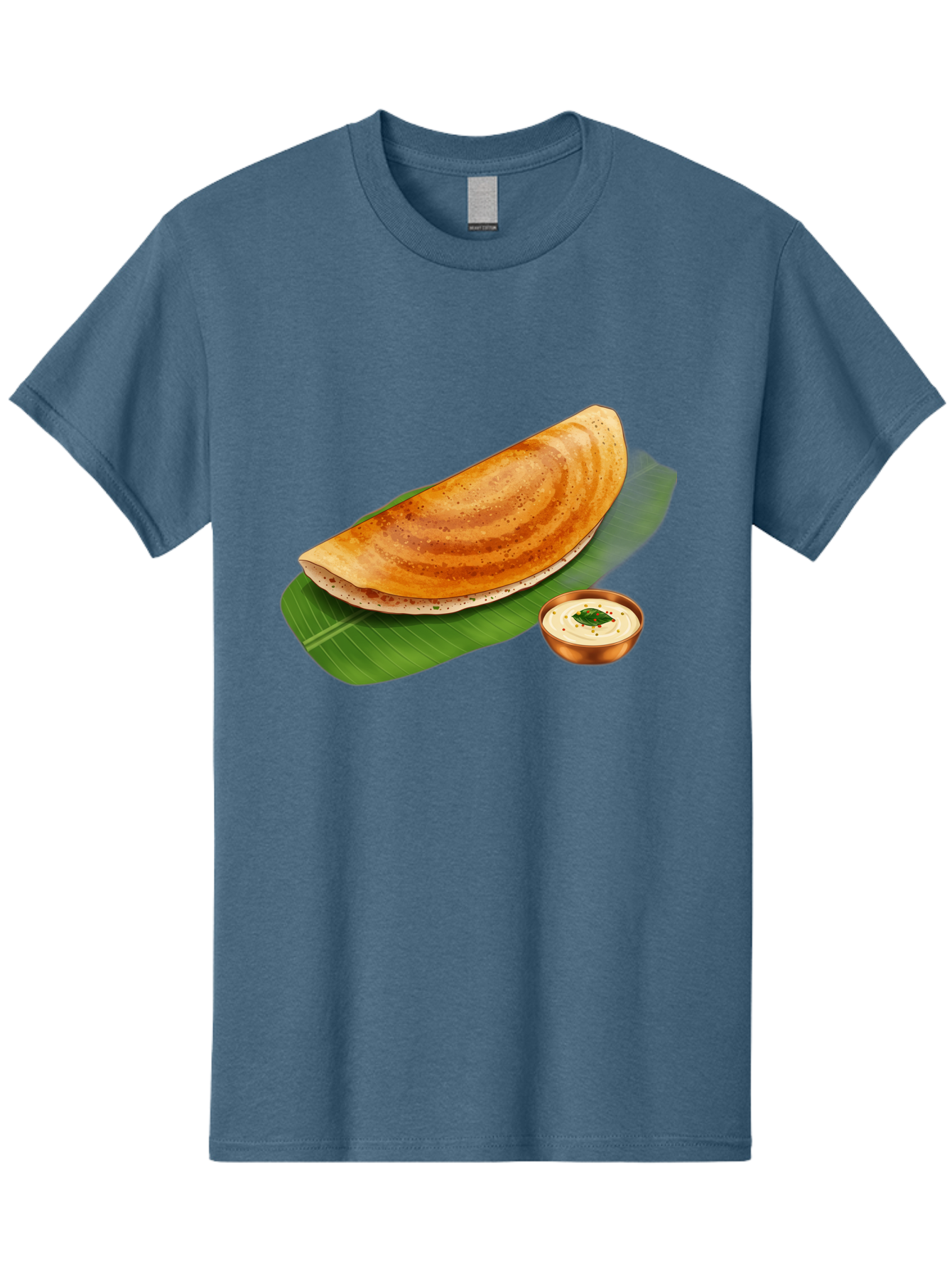 Masala-Dosa-With-Chutney Men'S Graphic Tee, 100% Cotton, Comfortable Casual Summer Wear, Machine Washable, Crispy Dosa, South Indian Cuisine, Fermented Rice Crepe, Chutney, Traditional Breakfast, Indian Food, Banana Leaf, Tasty Dosai Baa988
