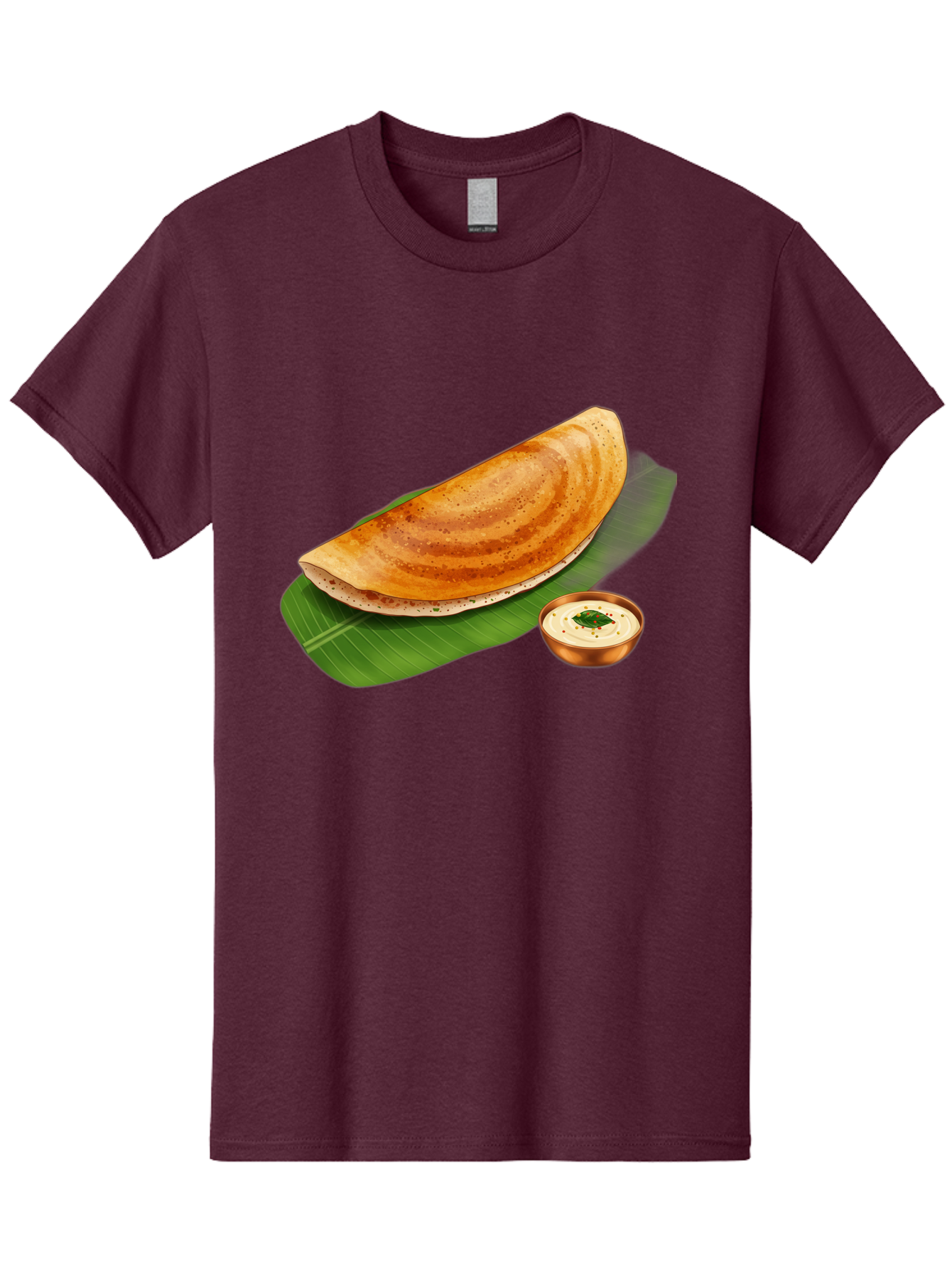 Masala-Dosa-With-Chutney Men'S Graphic Tee, 100% Cotton, Comfortable Casual Summer Wear, Machine Washable, Crispy Dosa, South Indian Cuisine, Fermented Rice Crepe, Chutney, Traditional Breakfast, Indian Food, Banana Leaf, Tasty Dosai Baa988