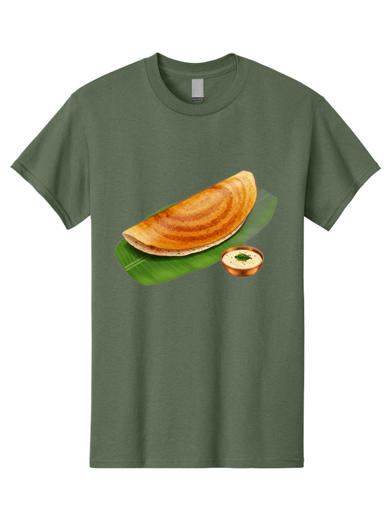 Masala-Dosa-With-Chutney Men'S Graphic Tee, 100% Cotton, Comfortable Casual Summer Wear, Machine Washable, Crispy Dosa, South Indian Cuisine, Fermented Rice Crepe, Chutney, Traditional Breakfast, Indian Food, Banana Leaf, Tasty Dosai Baa988