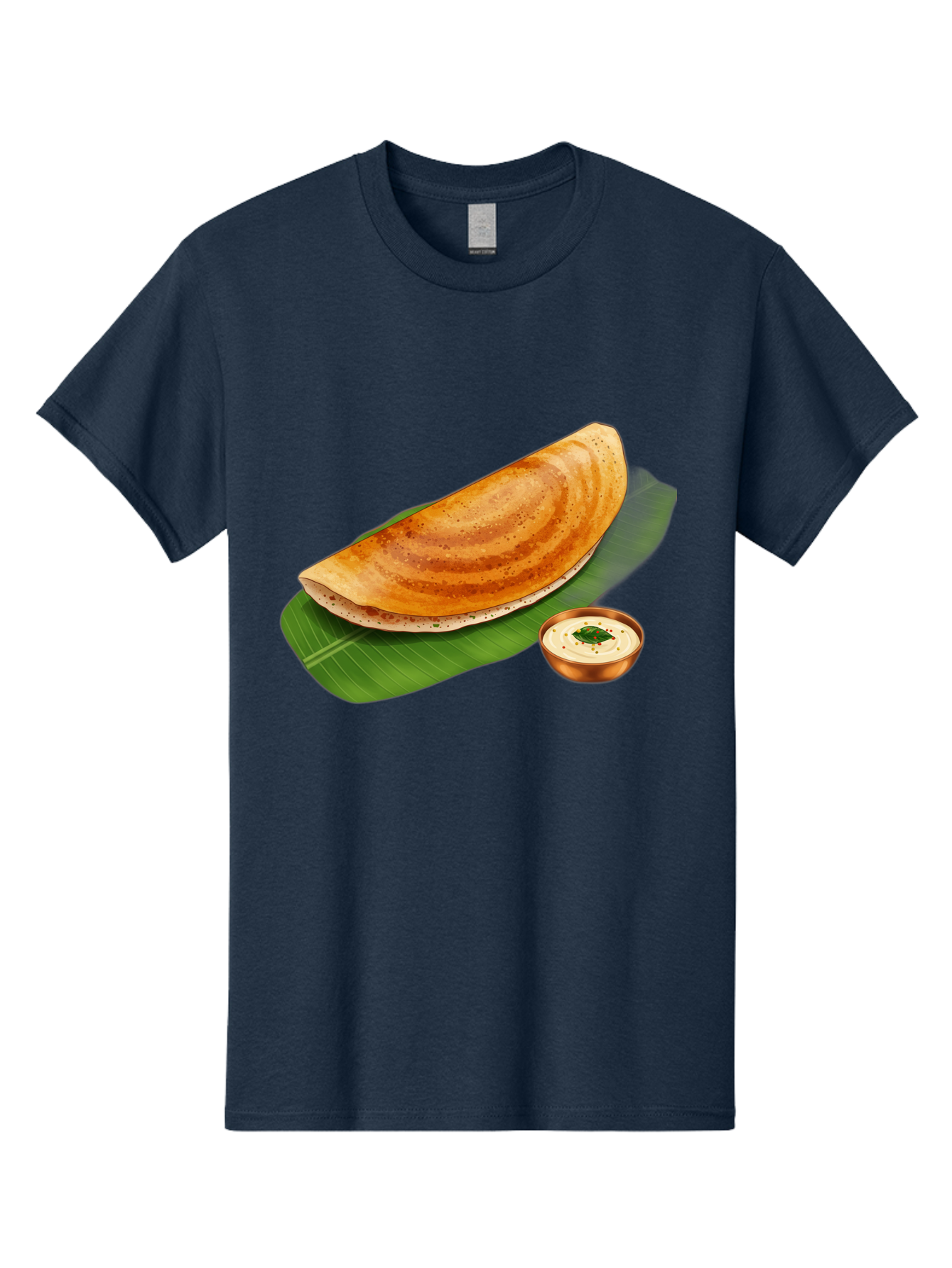 Masala-Dosa-With-Chutney Men'S Graphic Tee, 100% Cotton, Comfortable Casual Summer Wear, Machine Washable, Crispy Dosa, South Indian Cuisine, Fermented Rice Crepe, Chutney, Traditional Breakfast, Indian Food, Banana Leaf, Tasty Dosai Baa988