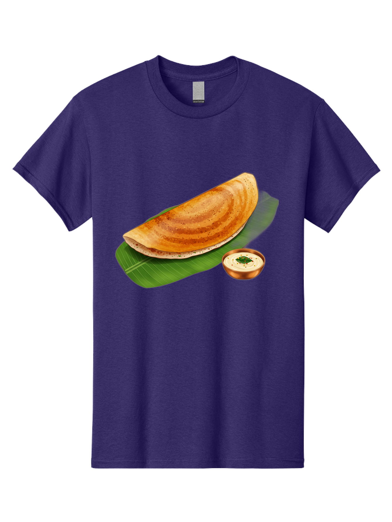 Masala-Dosa-With-Chutney Men'S Graphic Tee, 100% Cotton, Comfortable Casual Summer Wear, Machine Washable, Crispy Dosa, South Indian Cuisine, Fermented Rice Crepe, Chutney, Traditional Breakfast, Indian Food, Banana Leaf, Tasty Dosai Baa988