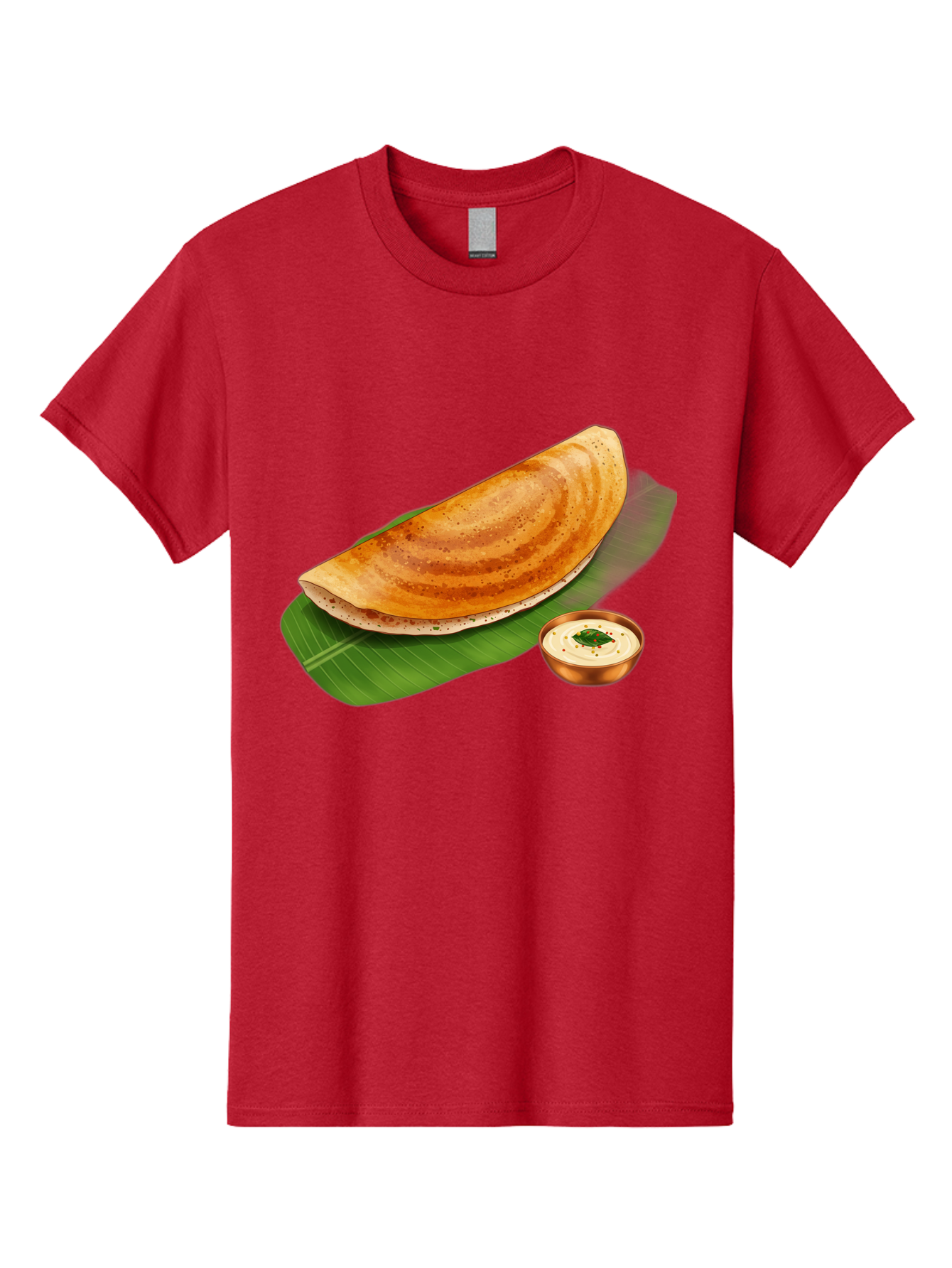 Masala-Dosa-With-Chutney Men'S Graphic Tee, 100% Cotton, Comfortable Casual Summer Wear, Machine Washable, Crispy Dosa, South Indian Cuisine, Fermented Rice Crepe, Chutney, Traditional Breakfast, Indian Food, Banana Leaf, Tasty Dosai Baa988