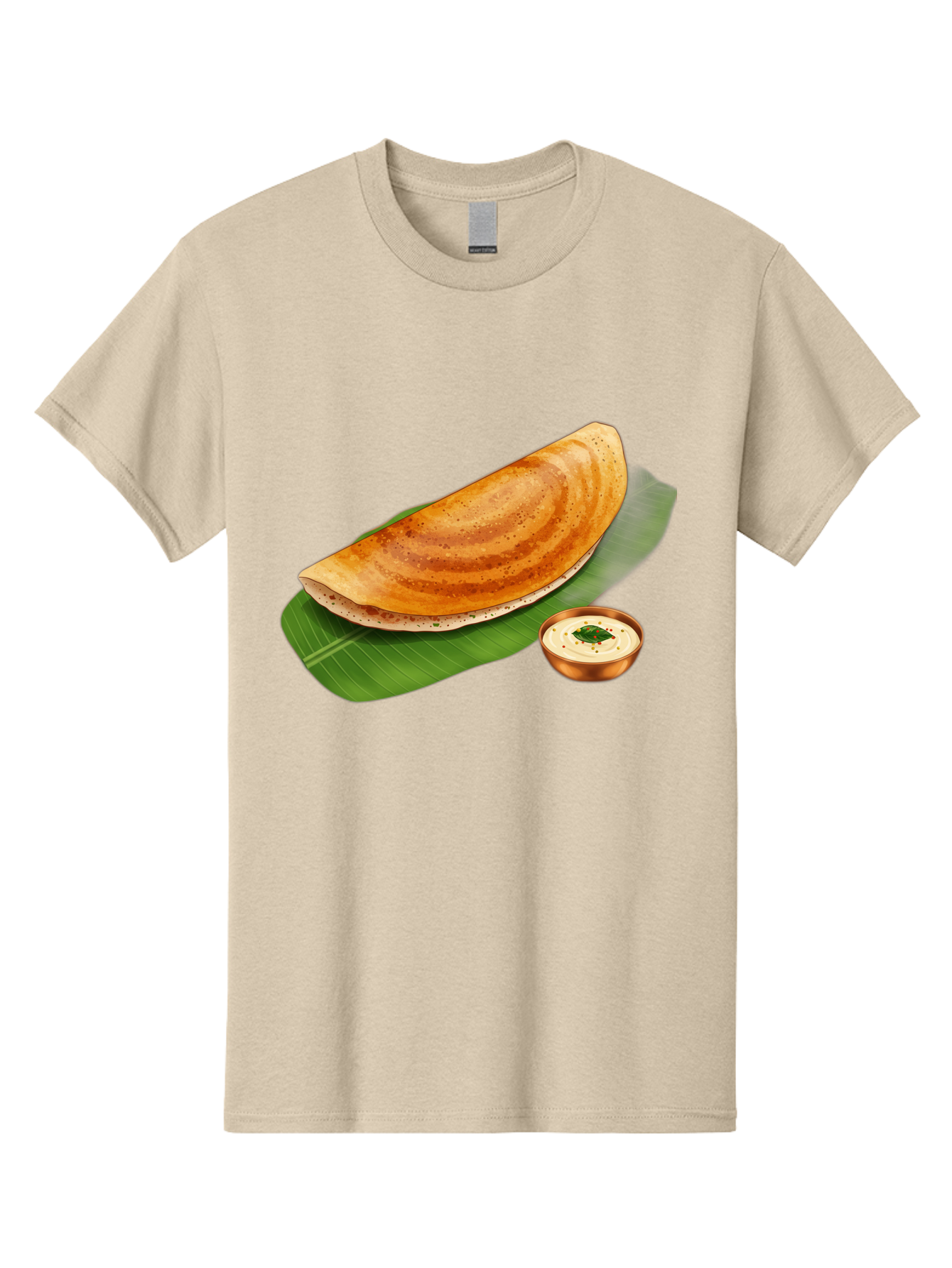 Masala-Dosa-With-Chutney Men'S Graphic Tee, 100% Cotton, Comfortable Casual Summer Wear, Machine Washable, Crispy Dosa, South Indian Cuisine, Fermented Rice Crepe, Chutney, Traditional Breakfast, Indian Food, Banana Leaf, Tasty Dosai Baa988