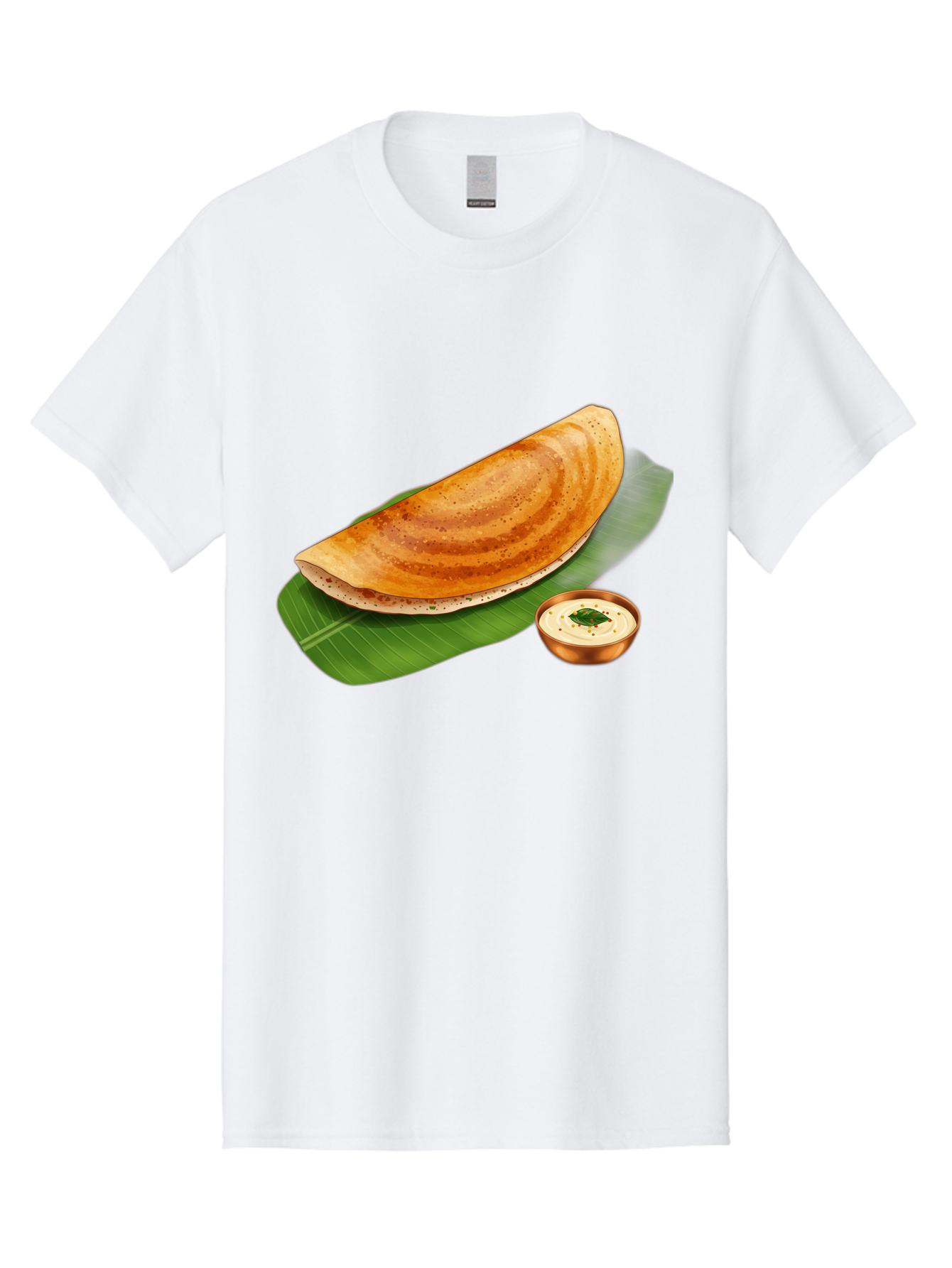 Masala-Dosa-With-Chutney Men'S Graphic Tee, 100% Cotton, Comfortable Casual Summer Wear, Machine Washable, Crispy Dosa, South Indian Cuisine, Fermented Rice Crepe, Chutney, Traditional Breakfast, Indian Food, Banana Leaf, Tasty Dosai Baa988