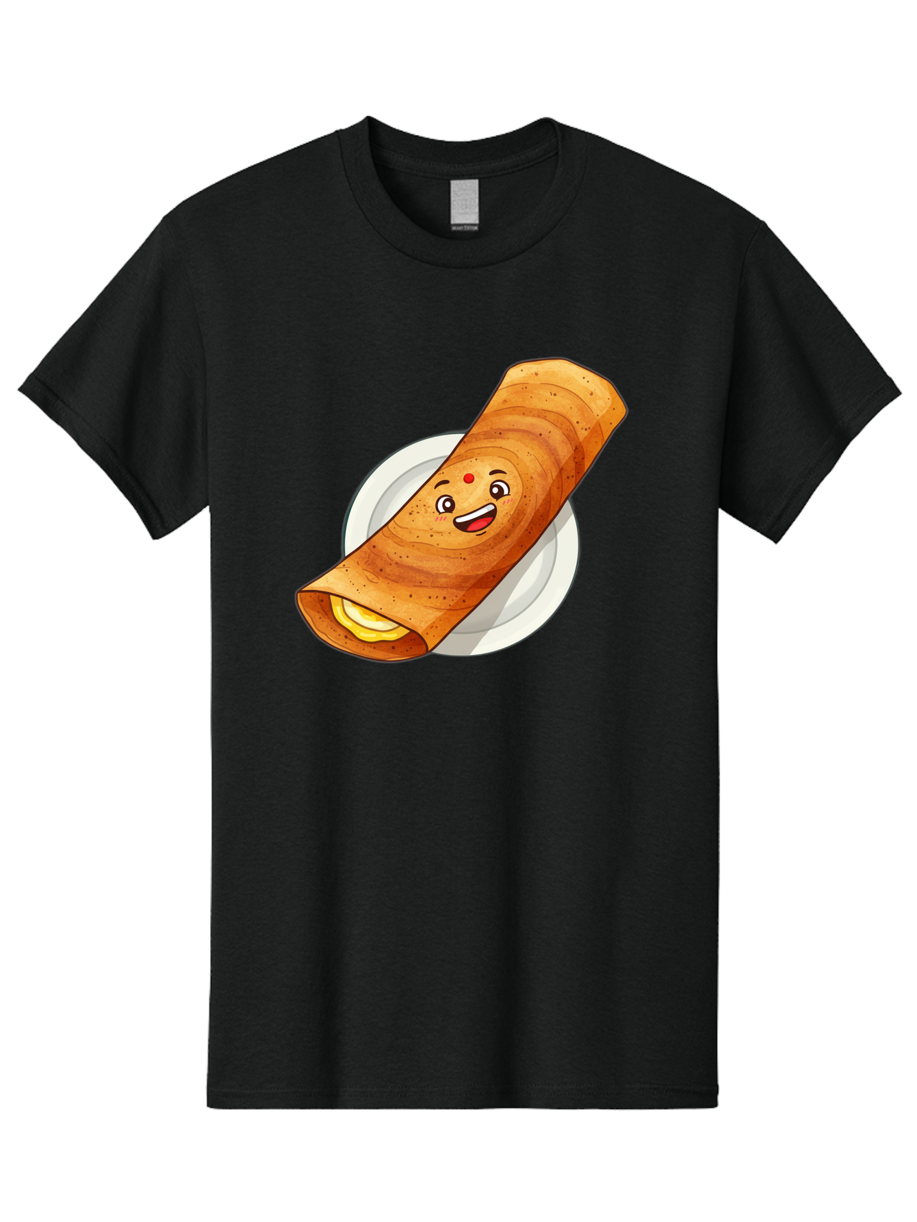 Masala-Dosa Men'S Graphic Tee, 100% Cotton, Comfortable Casual Summer Wear, Machine Washable, Indian Cuisine, Traditional Breakfast, Masala Dosa, Dosa Recipe, South Indian Food, Cartoon Food, Smiling Dosa, Dosa Illustration Baa989