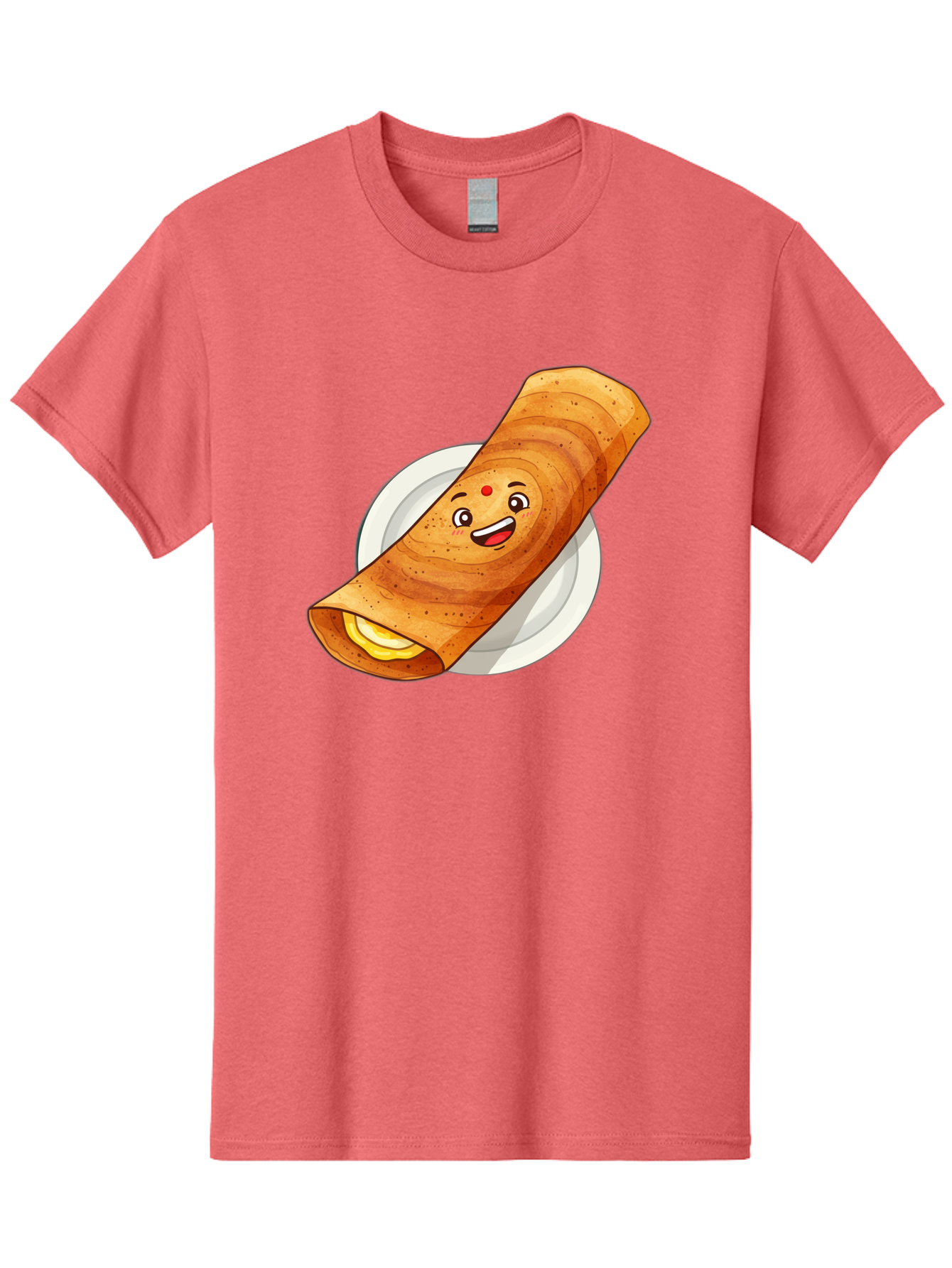 Masala-Dosa Men'S Graphic Tee, 100% Cotton, Comfortable Casual Summer Wear, Machine Washable, Indian Cuisine, Traditional Breakfast, Masala Dosa, Dosa Recipe, South Indian Food, Cartoon Food, Smiling Dosa, Dosa Illustration Baa989