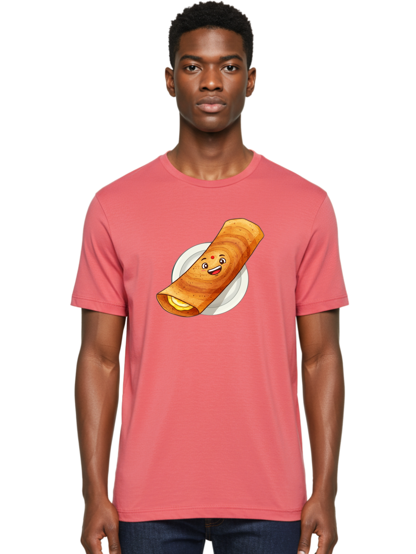Masala-Dosa Men'S Graphic Tee, 100% Cotton, Comfortable Casual Summer Wear, Machine Washable, Indian Cuisine, Traditional Breakfast, Masala Dosa, Dosa Recipe, South Indian Food, Cartoon Food, Smiling Dosa, Dosa Illustration Baa989