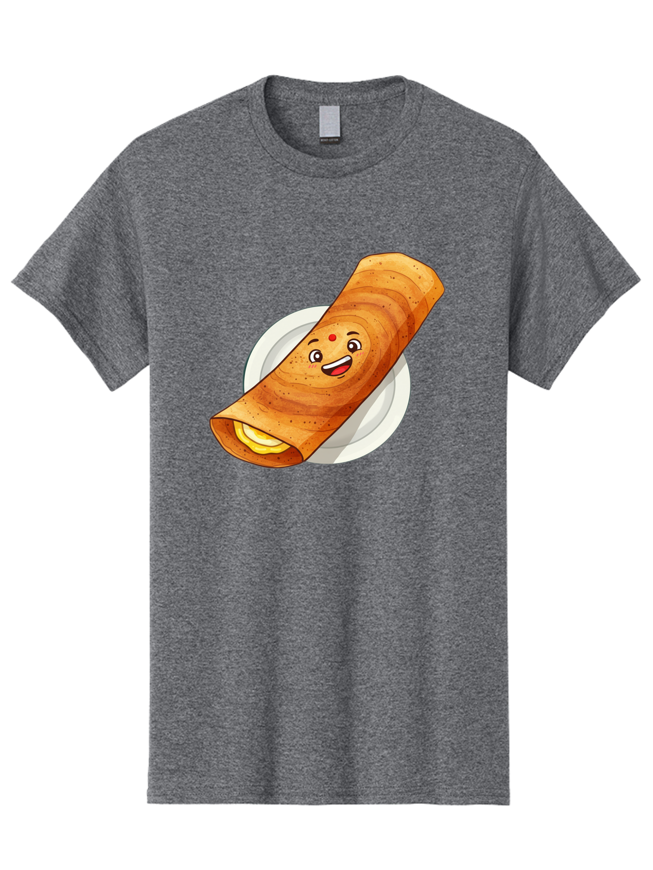 Masala-Dosa Men'S Graphic Tee, 100% Cotton, Comfortable Casual Summer Wear, Machine Washable, Indian Cuisine, Traditional Breakfast, Masala Dosa, Dosa Recipe, South Indian Food, Cartoon Food, Smiling Dosa, Dosa Illustration Baa989