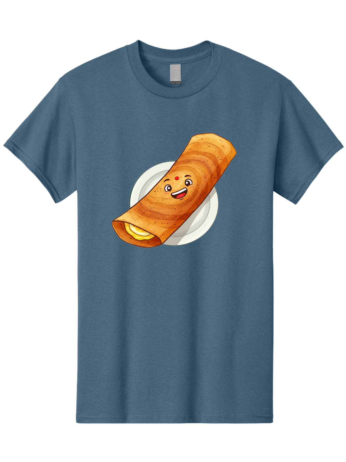 Masala-Dosa Men'S Graphic Tee, 100% Cotton, Comfortable Casual Summer Wear, Machine Washable, Indian Cuisine, Traditional Breakfast, Masala Dosa, Dosa Recipe, South Indian Food, Cartoon Food, Smiling Dosa, Dosa Illustration Baa989
