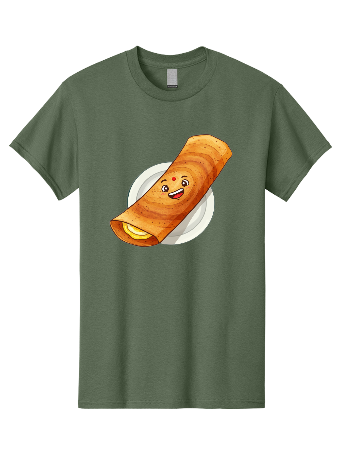 Masala-Dosa Men'S Graphic Tee, 100% Cotton, Comfortable Casual Summer Wear, Machine Washable, Indian Cuisine, Traditional Breakfast, Masala Dosa, Dosa Recipe, South Indian Food, Cartoon Food, Smiling Dosa, Dosa Illustration Baa989