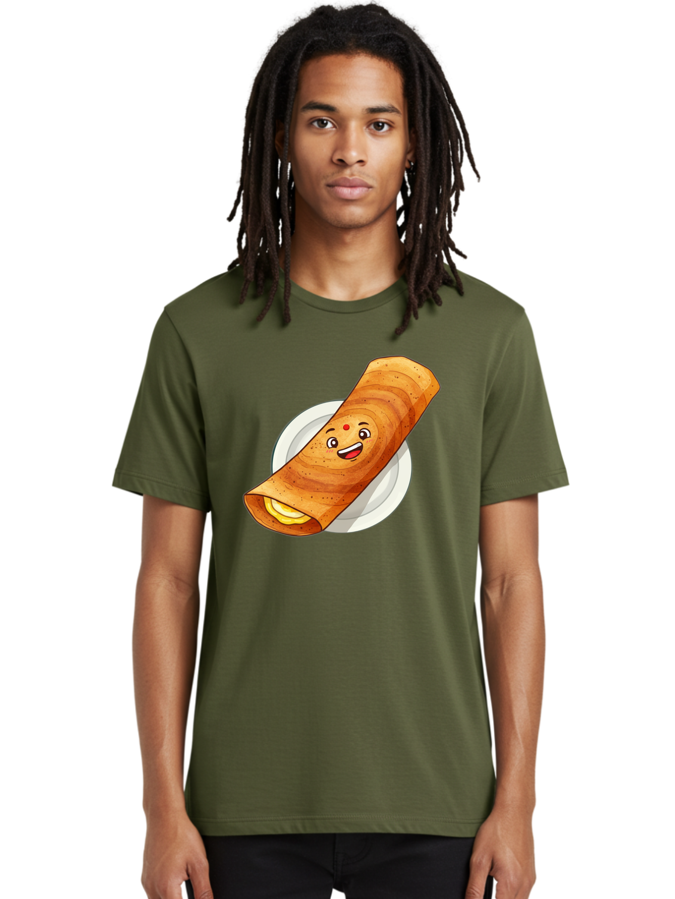 Masala-Dosa Men'S Graphic Tee, 100% Cotton, Comfortable Casual Summer Wear, Machine Washable, Indian Cuisine, Traditional Breakfast, Masala Dosa, Dosa Recipe, South Indian Food, Cartoon Food, Smiling Dosa, Dosa Illustration Baa989