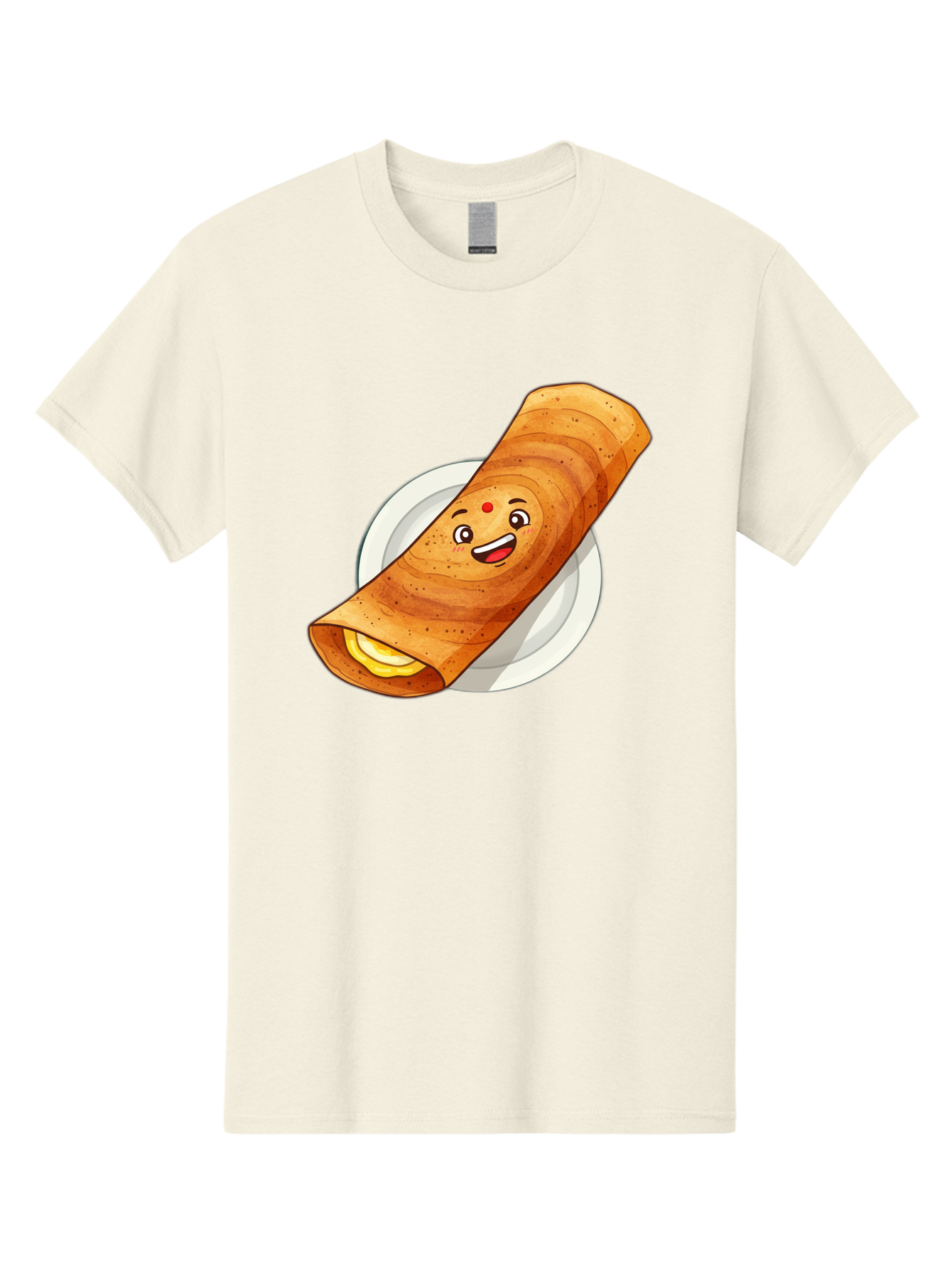 Masala-Dosa Men'S Graphic Tee, 100% Cotton, Comfortable Casual Summer Wear, Machine Washable, Indian Cuisine, Traditional Breakfast, Masala Dosa, Dosa Recipe, South Indian Food, Cartoon Food, Smiling Dosa, Dosa Illustration Baa989