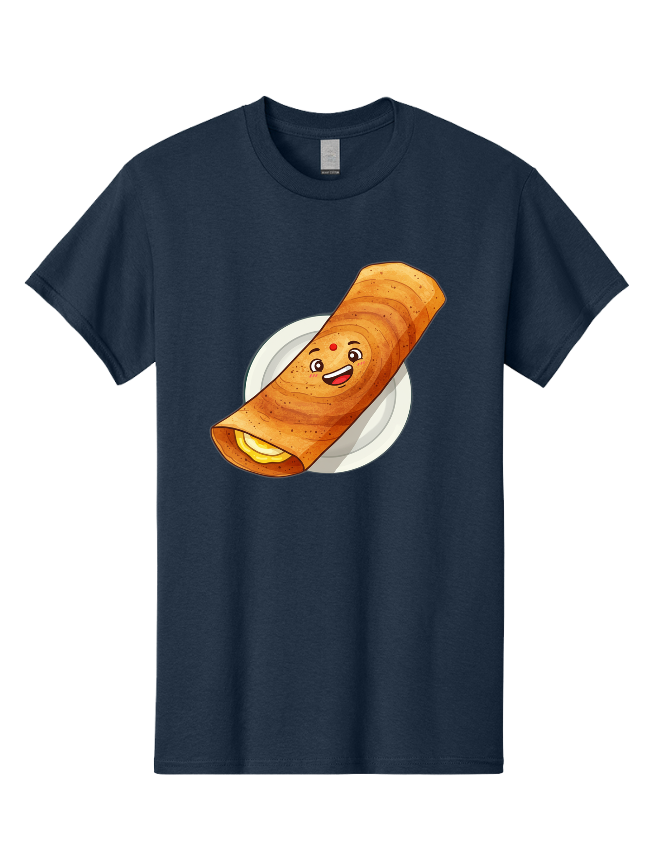 Masala-Dosa Men'S Graphic Tee, 100% Cotton, Comfortable Casual Summer Wear, Machine Washable, Indian Cuisine, Traditional Breakfast, Masala Dosa, Dosa Recipe, South Indian Food, Cartoon Food, Smiling Dosa, Dosa Illustration Baa989