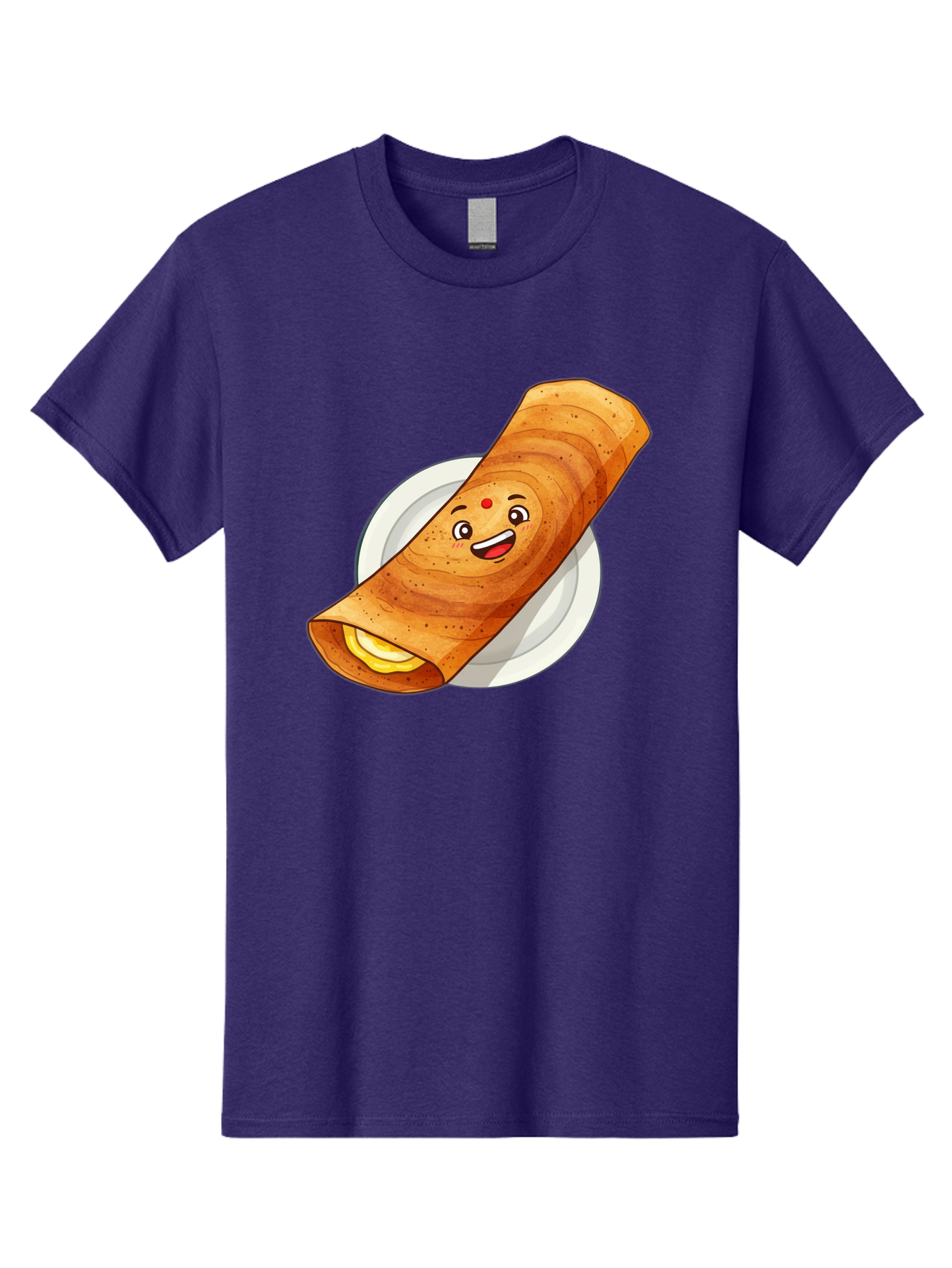 Masala-Dosa Men'S Graphic Tee, 100% Cotton, Comfortable Casual Summer Wear, Machine Washable, Indian Cuisine, Traditional Breakfast, Masala Dosa, Dosa Recipe, South Indian Food, Cartoon Food, Smiling Dosa, Dosa Illustration Baa989