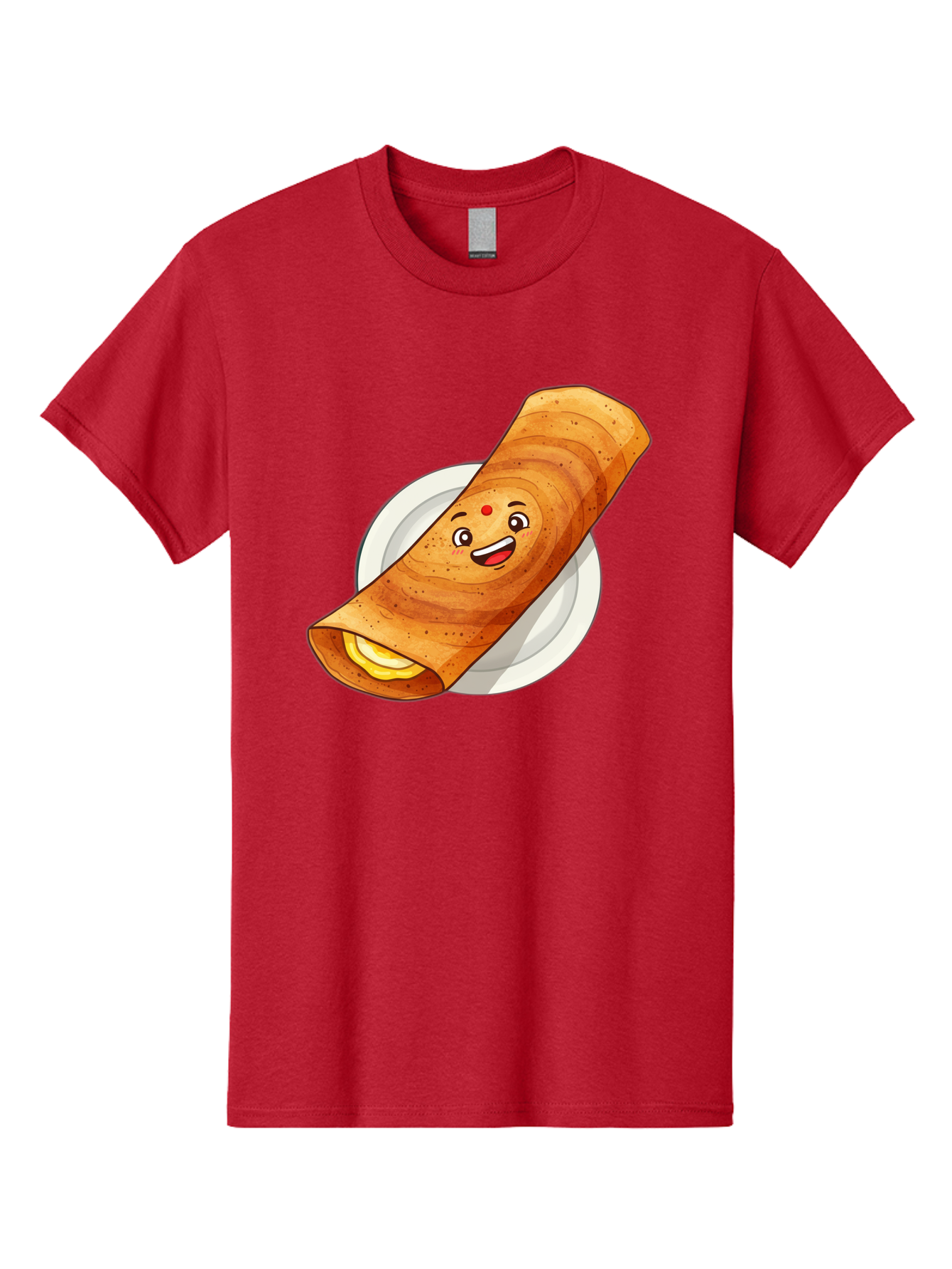 Masala-Dosa Men'S Graphic Tee, 100% Cotton, Comfortable Casual Summer Wear, Machine Washable, Indian Cuisine, Traditional Breakfast, Masala Dosa, Dosa Recipe, South Indian Food, Cartoon Food, Smiling Dosa, Dosa Illustration Baa989