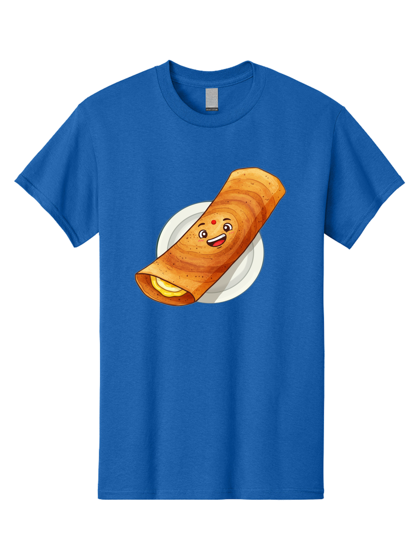 Masala-Dosa Men'S Graphic Tee, 100% Cotton, Comfortable Casual Summer Wear, Machine Washable, Indian Cuisine, Traditional Breakfast, Masala Dosa, Dosa Recipe, South Indian Food, Cartoon Food, Smiling Dosa, Dosa Illustration Baa989