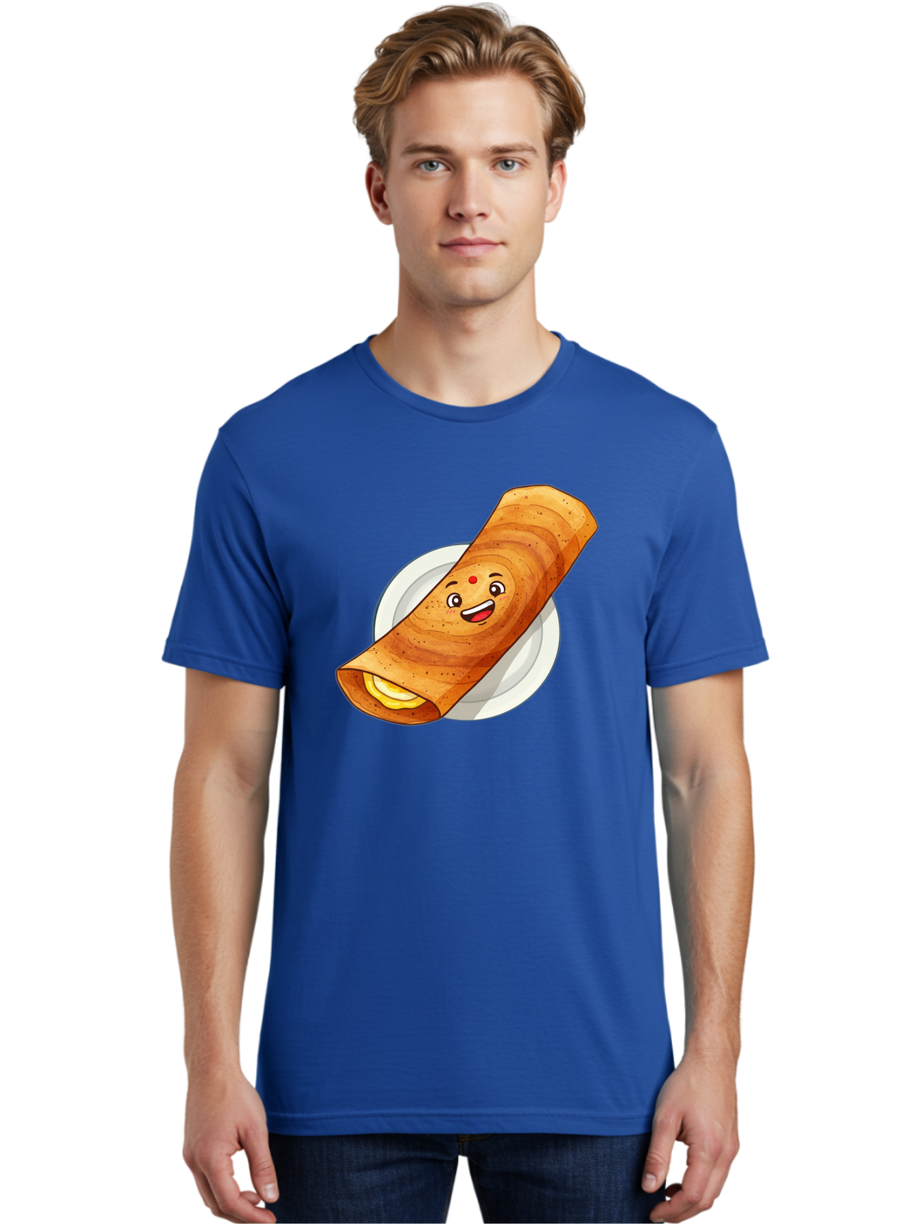 Masala-Dosa Men'S Graphic Tee, 100% Cotton, Comfortable Casual Summer Wear, Machine Washable, Indian Cuisine, Traditional Breakfast, Masala Dosa, Dosa Recipe, South Indian Food, Cartoon Food, Smiling Dosa, Dosa Illustration Baa989