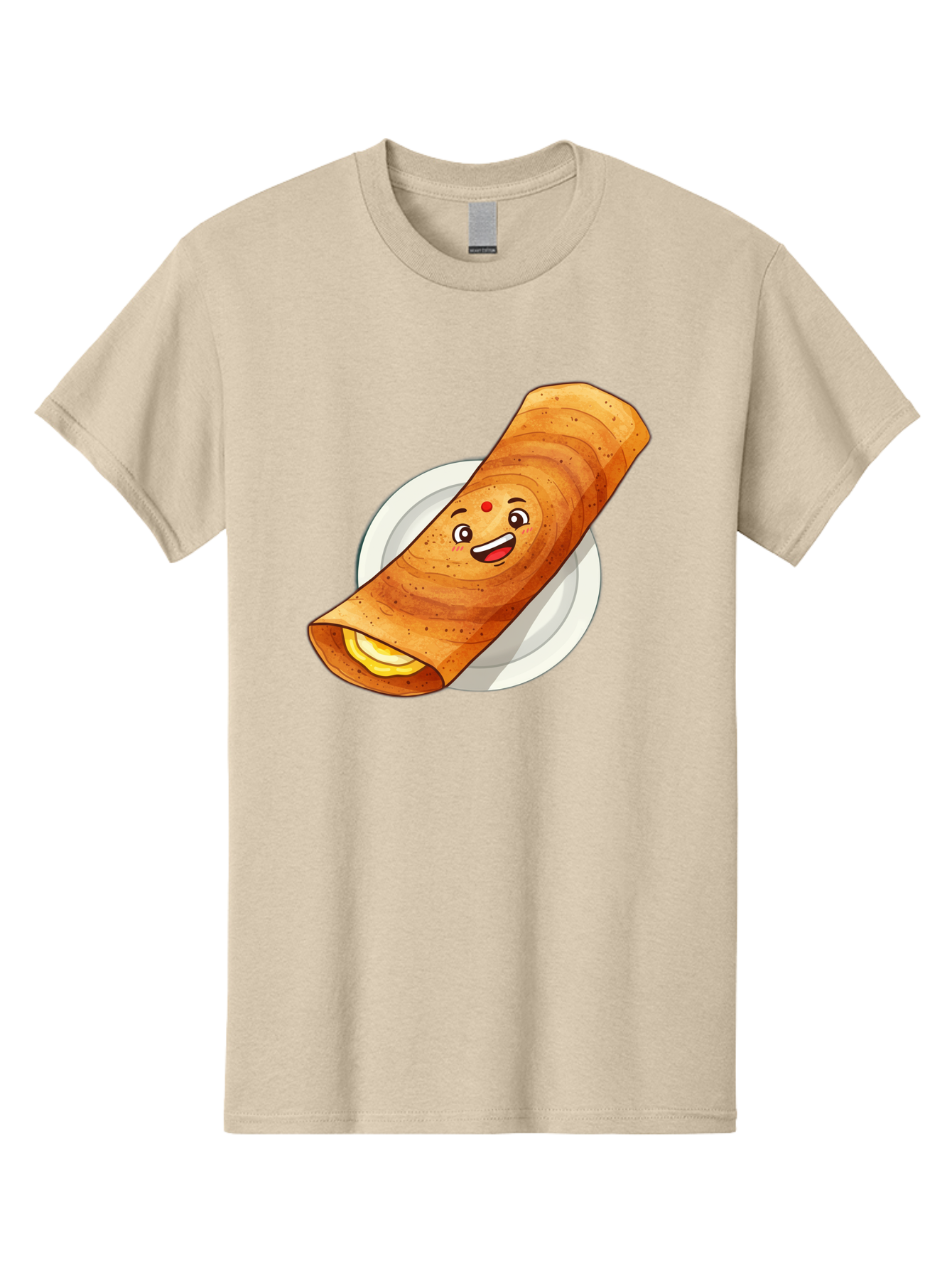 Masala-Dosa Men'S Graphic Tee, 100% Cotton, Comfortable Casual Summer Wear, Machine Washable, Indian Cuisine, Traditional Breakfast, Masala Dosa, Dosa Recipe, South Indian Food, Cartoon Food, Smiling Dosa, Dosa Illustration Baa989